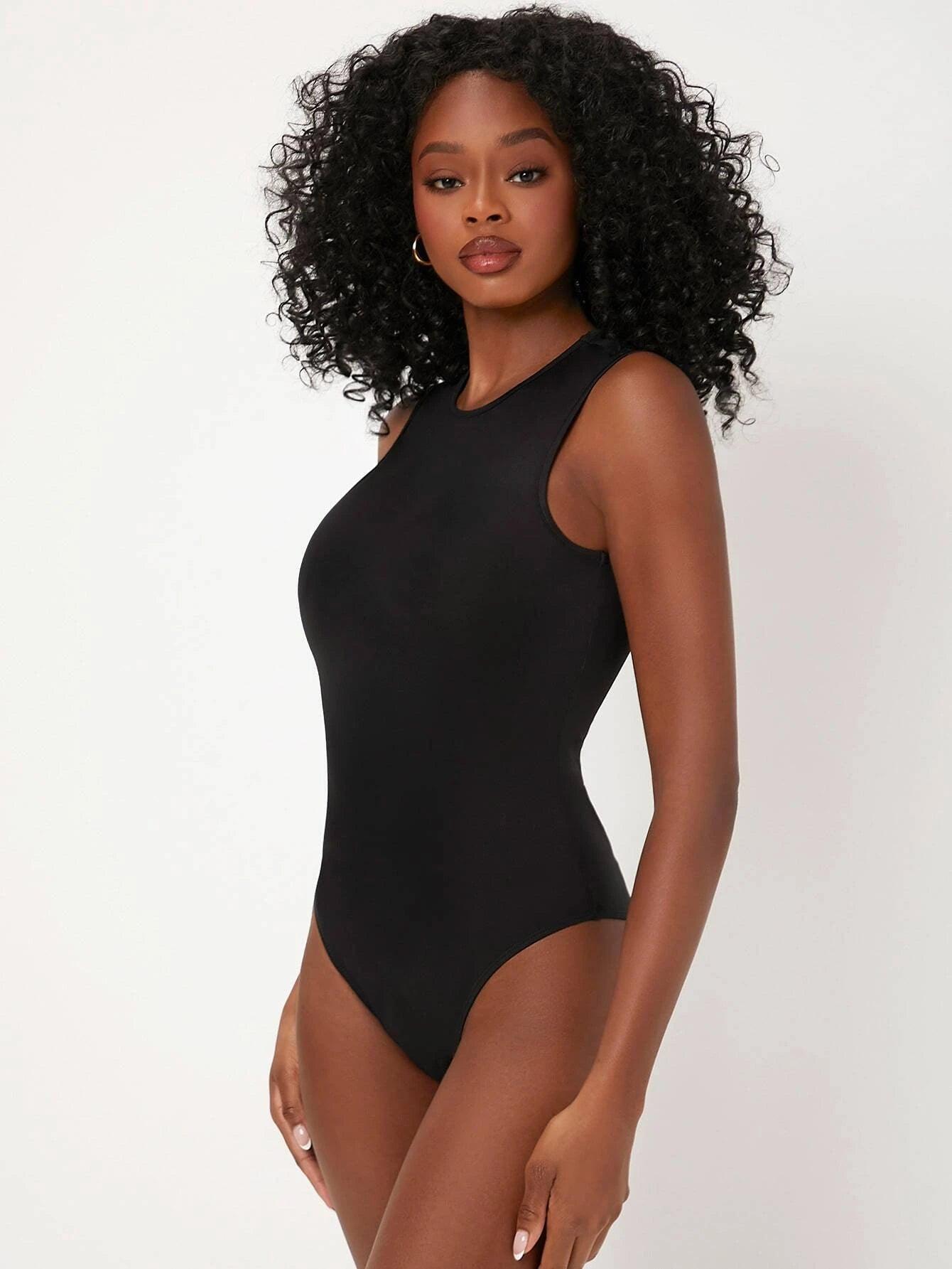 Round Neck Fitted Tank Bodysuit-Comfy Jumpsuits