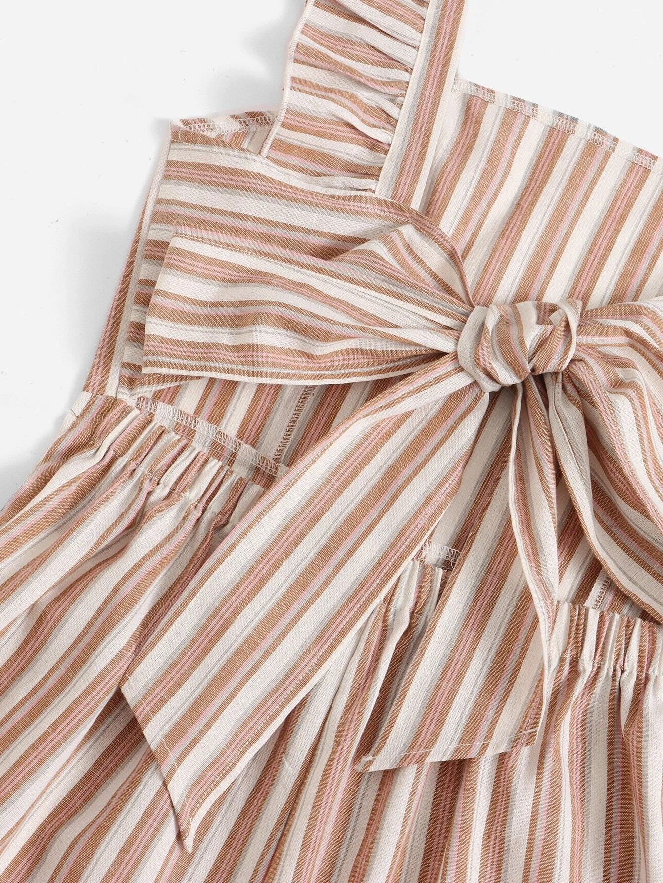 Striped Ruffle Tie Back Jumpsuit-Comfy Jumpsuits
