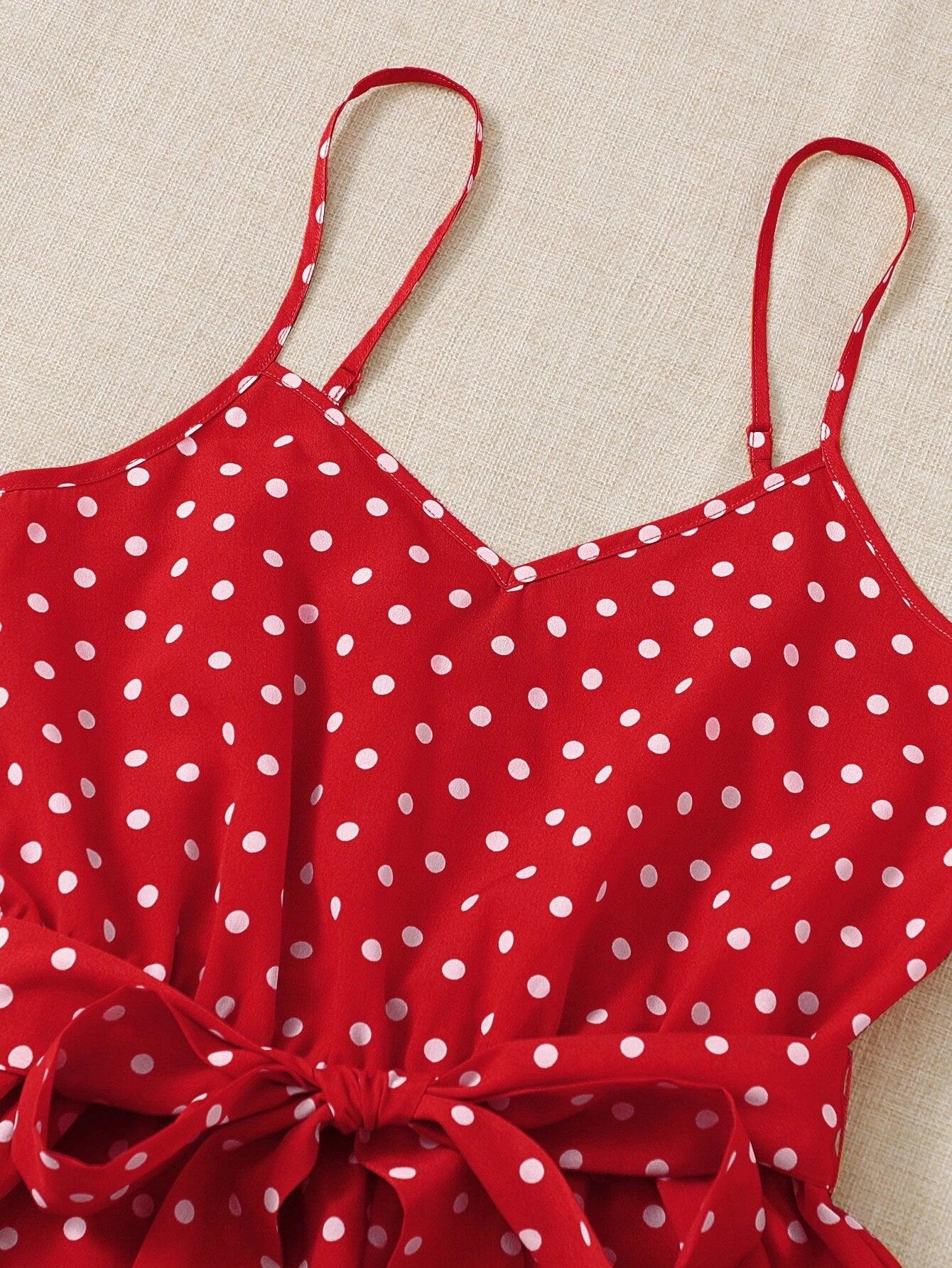 Belted Polka Dot Cami Romper-Comfy Jumpsuits