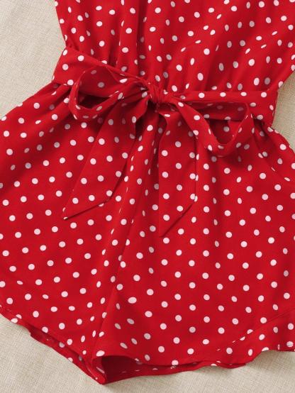 Belted Polka Dot Cami Romper-Comfy Jumpsuits