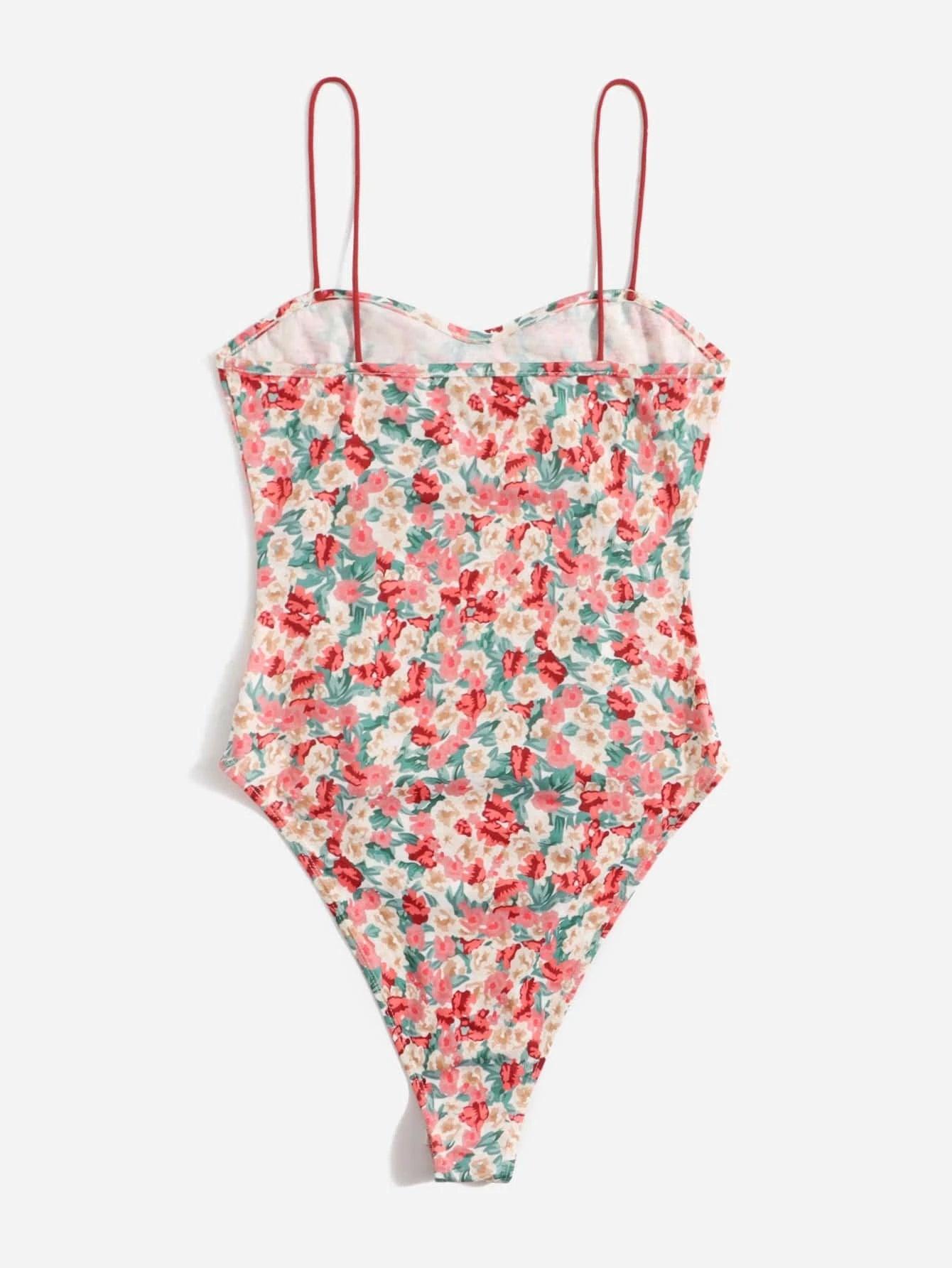 Floral Sleeveless Cami Bodysuit-Comfy Jumpsuits