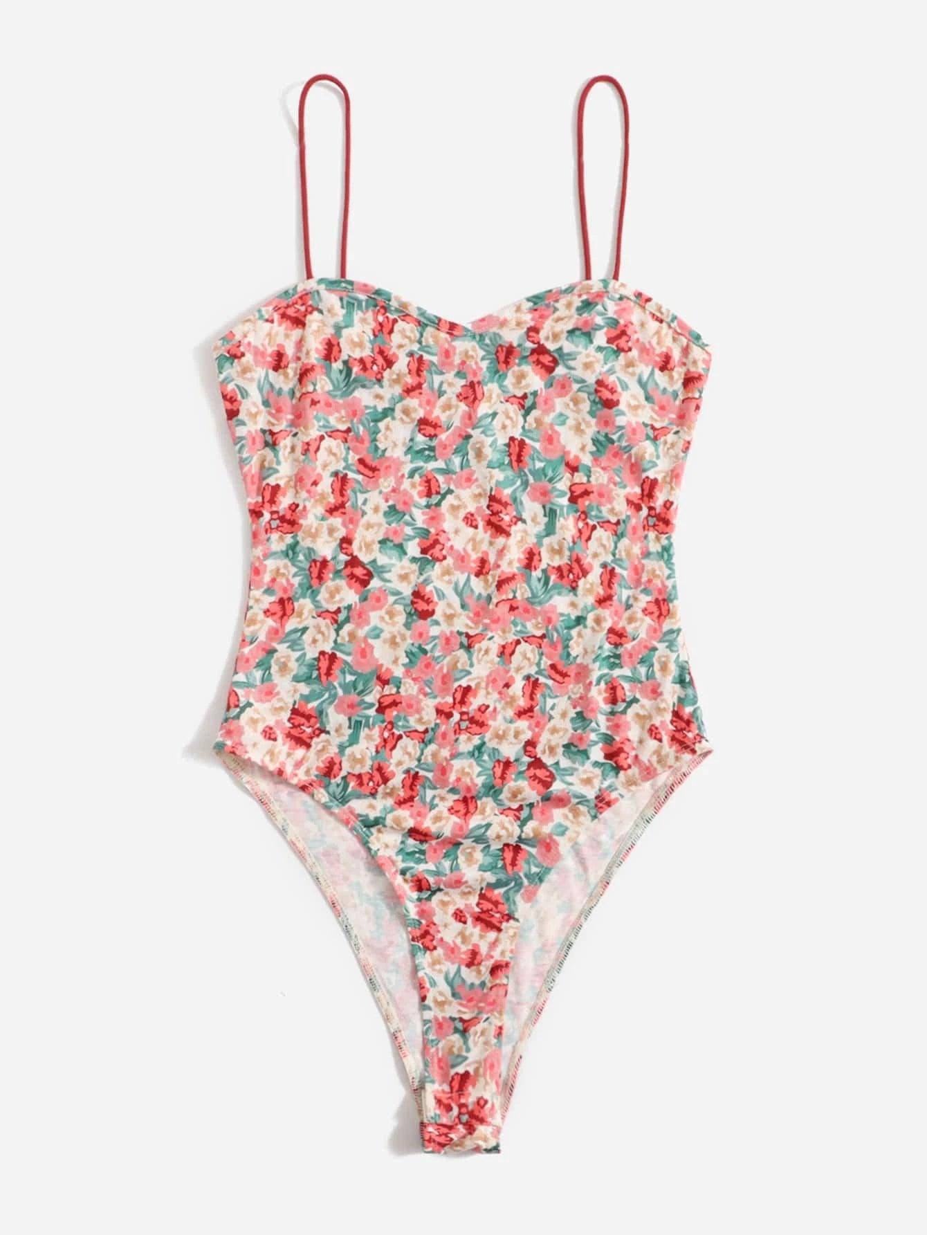 Floral Sleeveless Cami Bodysuit-Comfy Jumpsuits