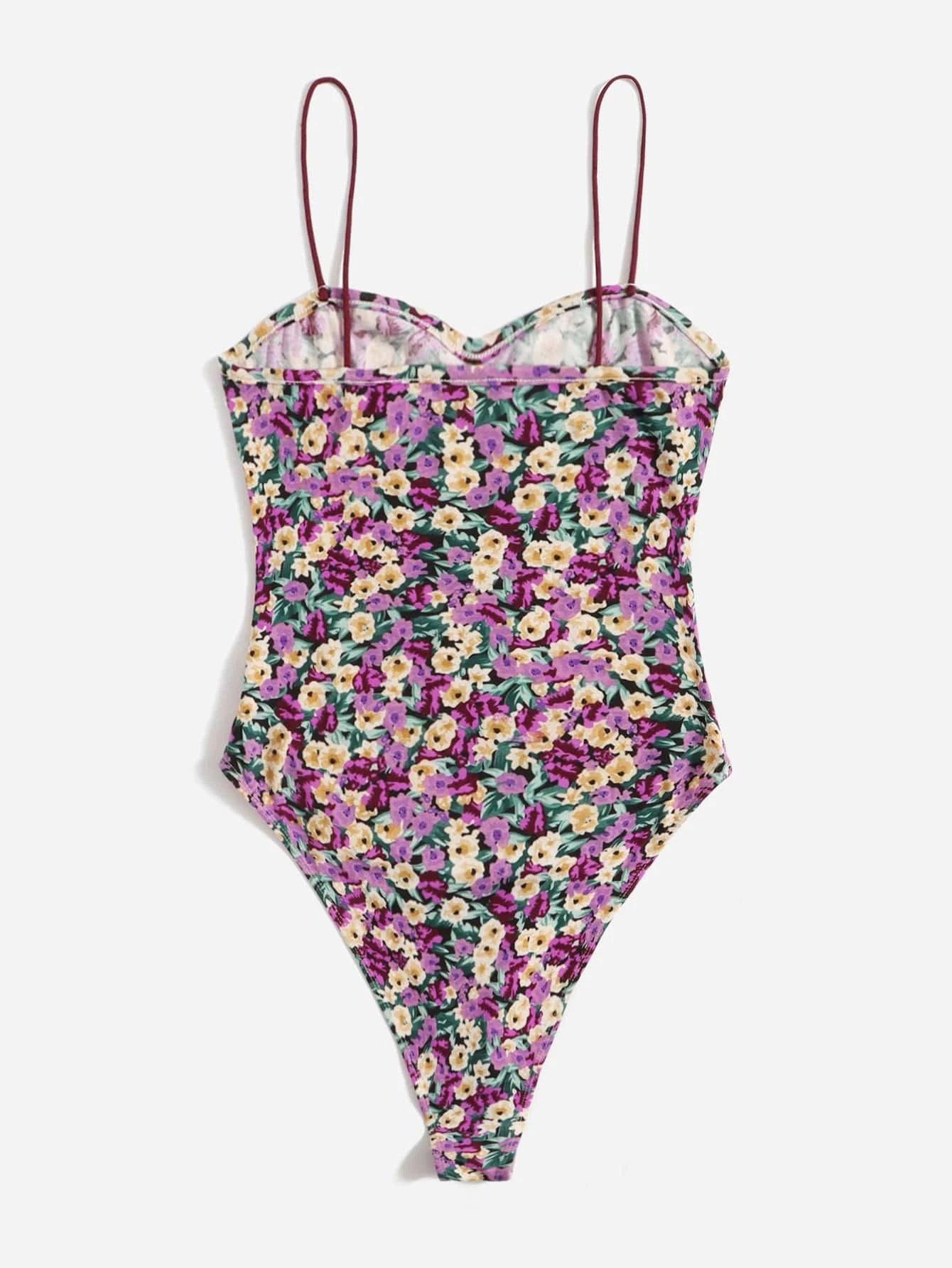 Floral Sleeveless Cami Bodysuit-Comfy Jumpsuits