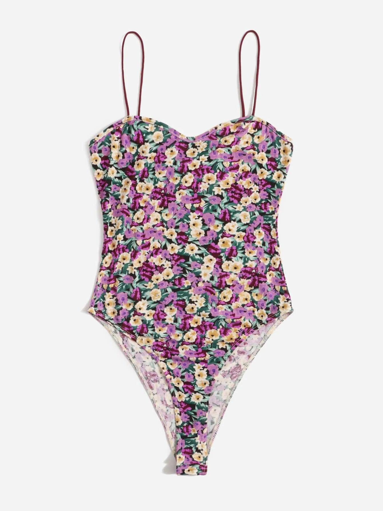 Floral Sleeveless Cami Bodysuit-Comfy Jumpsuits