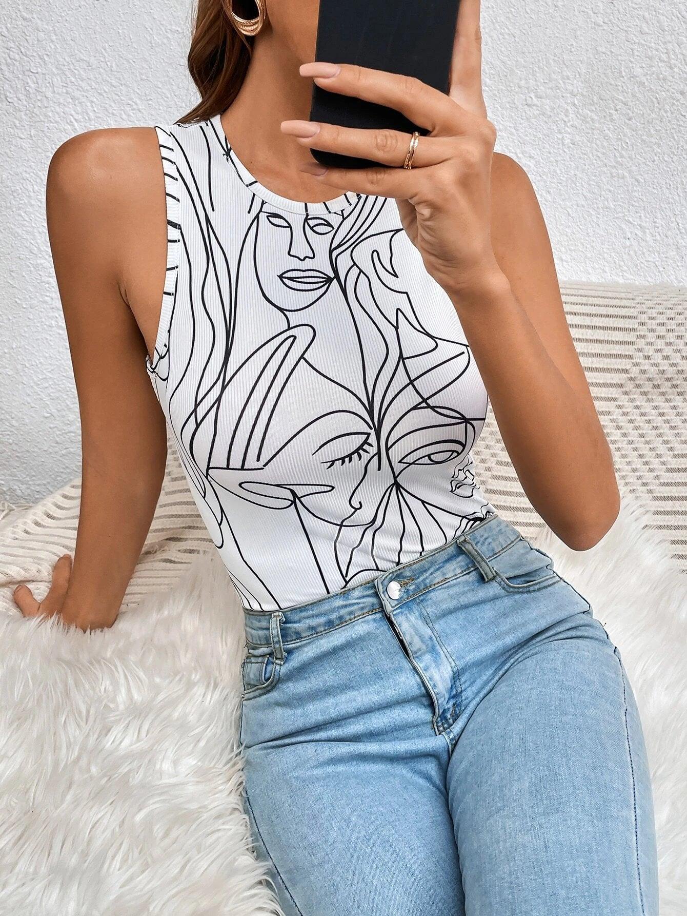 Abstract Figure Bodysuit-Comfy Jumpsuits