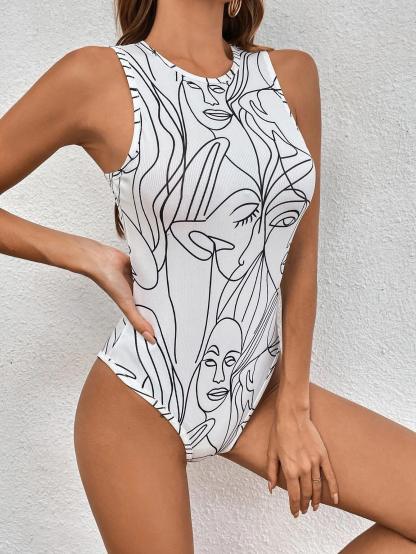 Abstract Figure Bodysuit-Comfy Jumpsuits