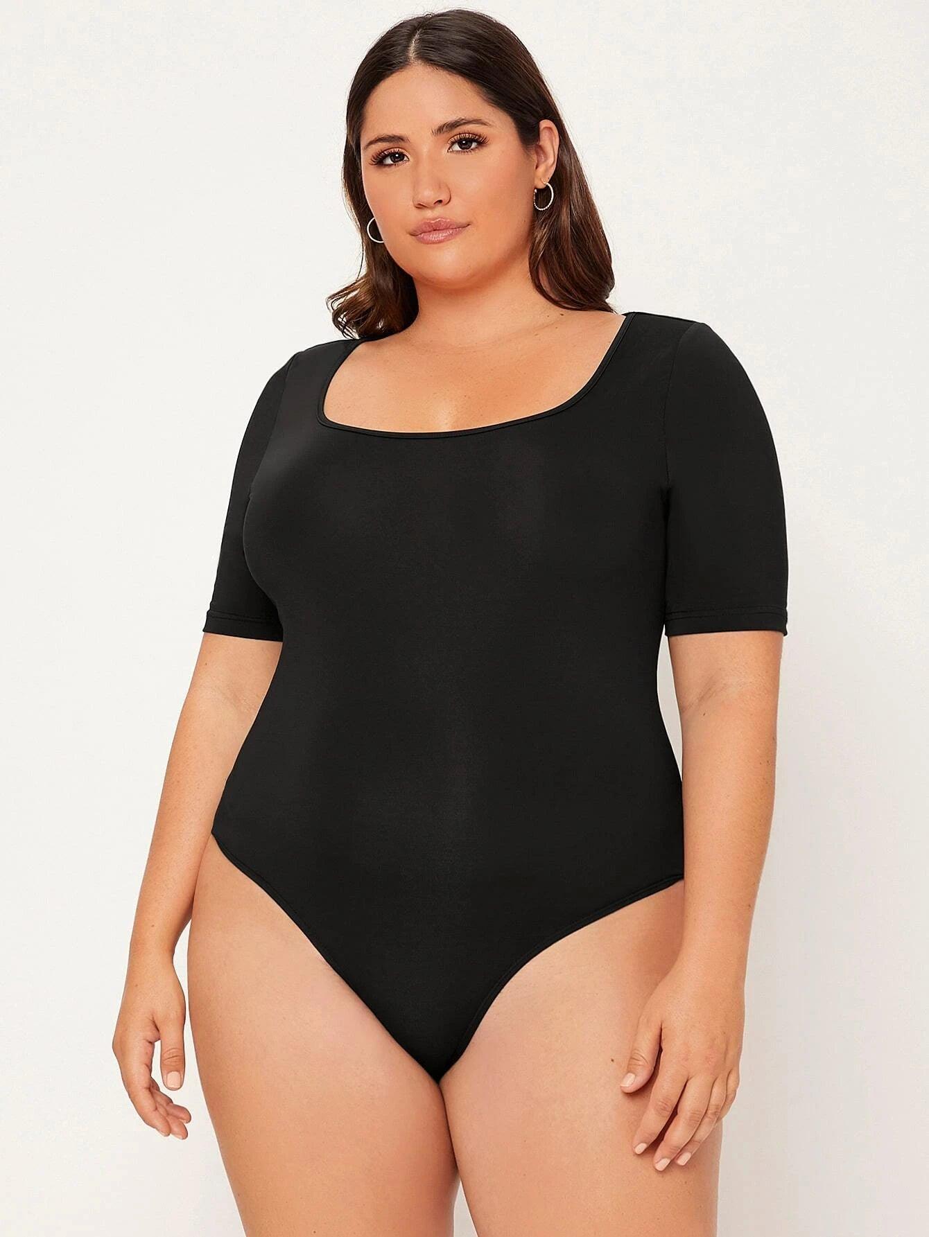 Plus Scoop Neck Bodysuit-Comfy Jumpsuits