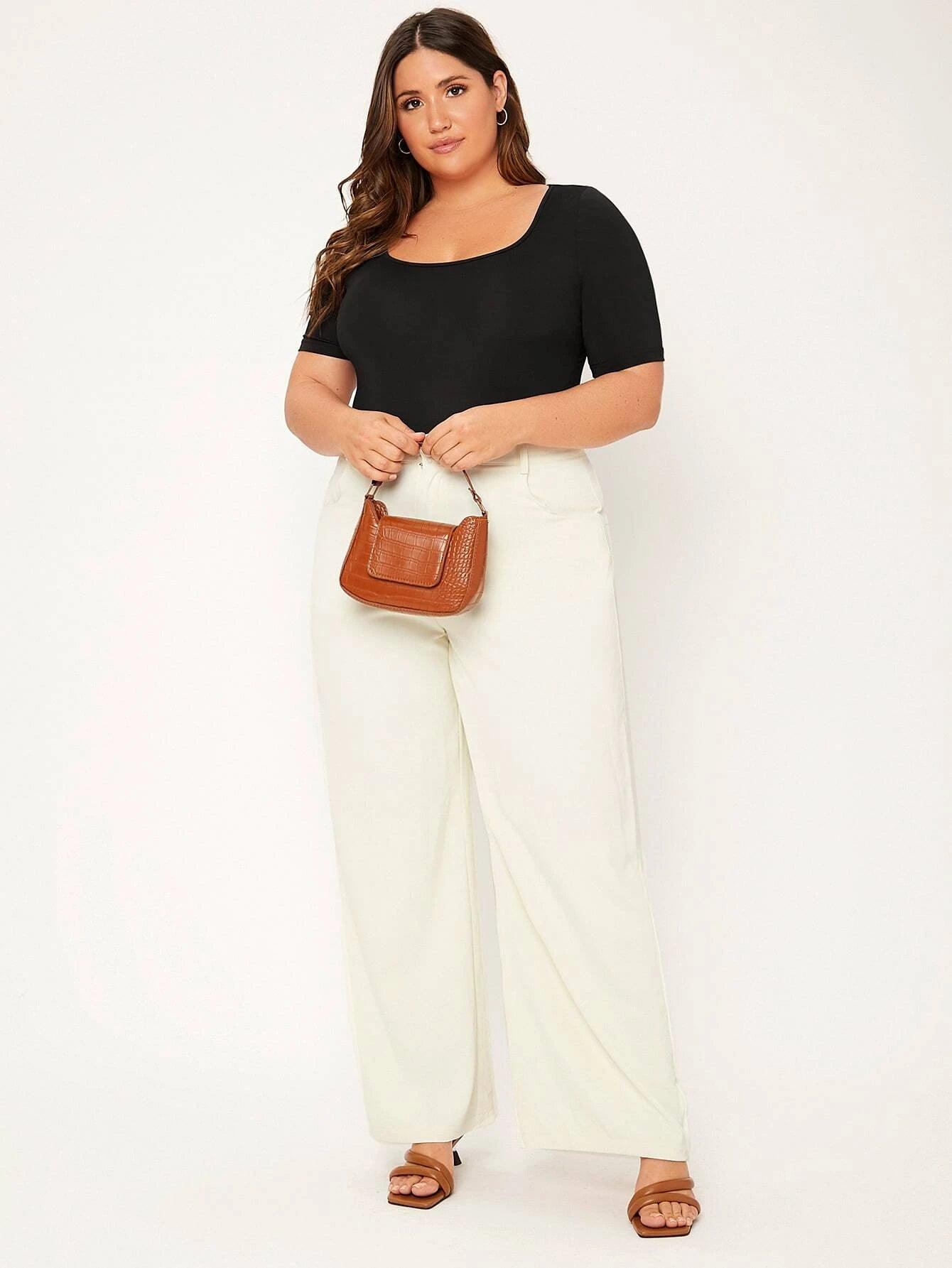 Plus Scoop Neck Bodysuit-Comfy Jumpsuits