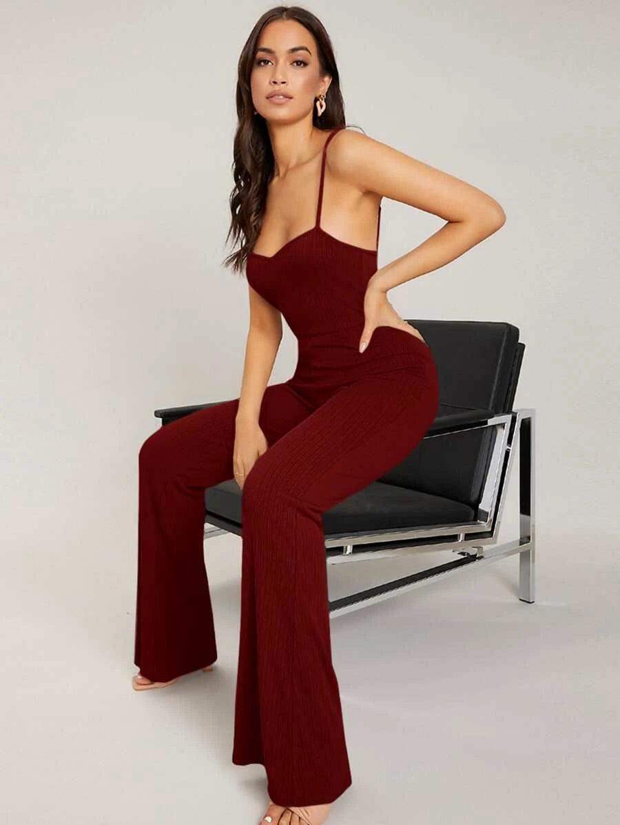 Solid Open Back Cami Jumpsuit-Comfy Jumpsuits