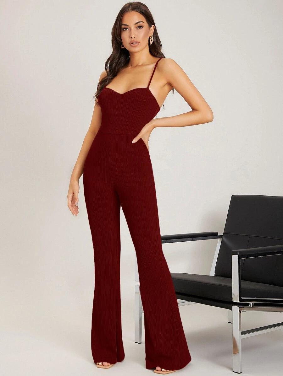 Solid Open Back Cami Jumpsuit-Comfy Jumpsuits