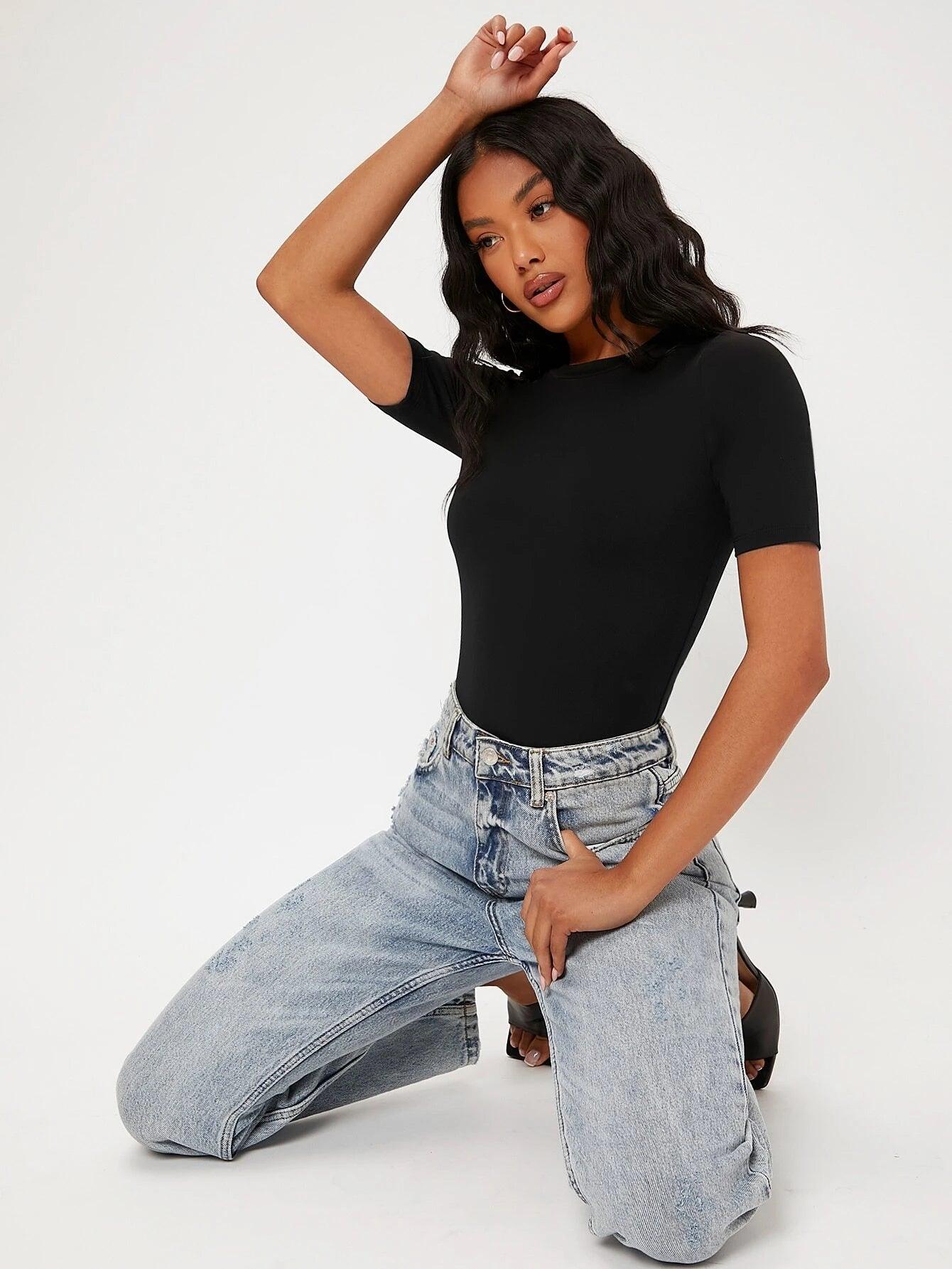 Round Neck Bodysuit-Comfy Jumpsuits