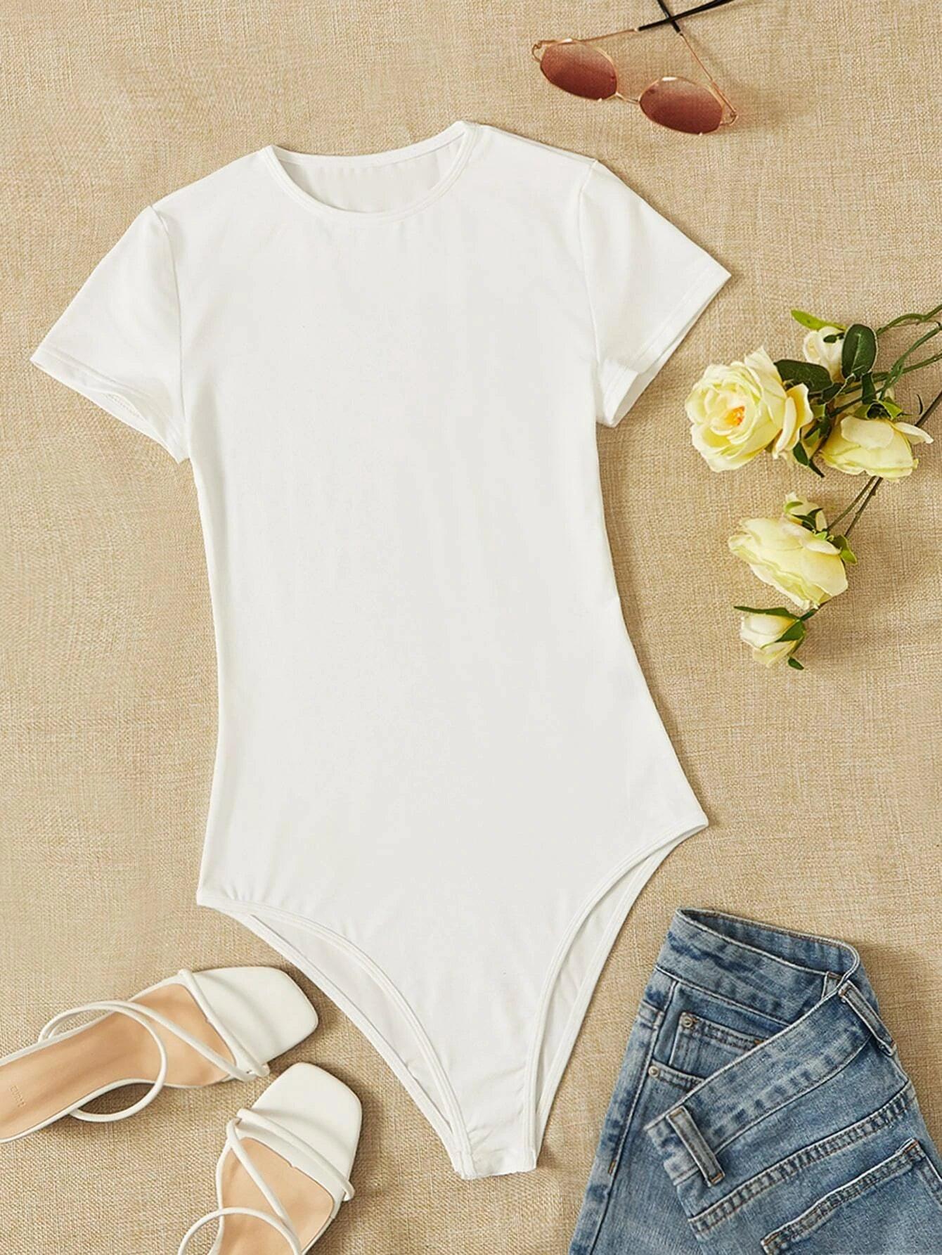 Short Sleeve Slim Fit Bodysuit-Comfy Jumpsuits