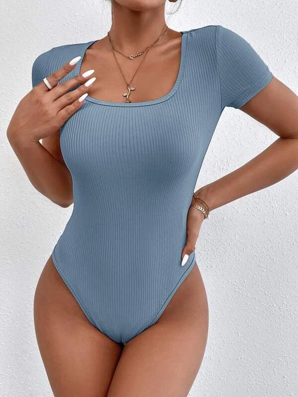 Rib-Knit Scoop Neck Bodysuit-Comfy Jumpsuits