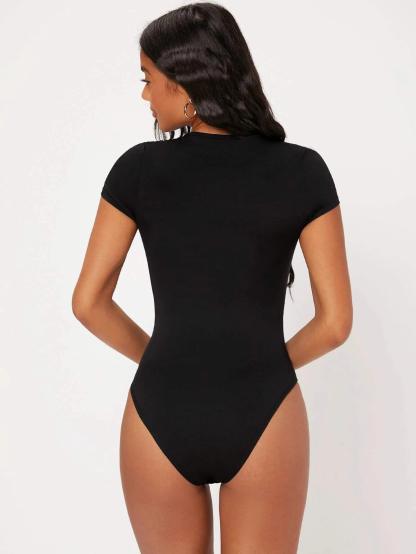Solid Colored Slim Fit Bodysuit-Comfy Jumpsuits