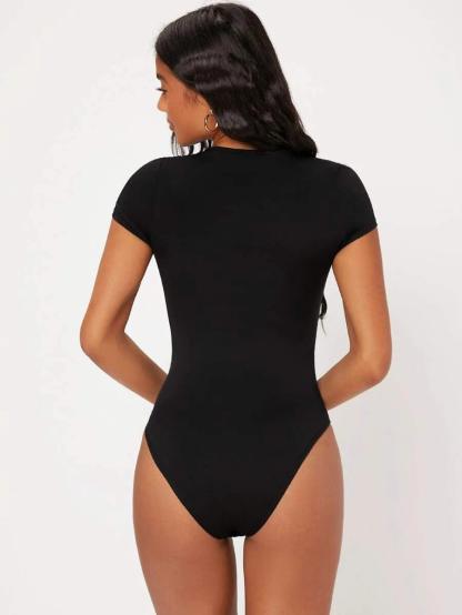 Solid Slim Cut Round Neck Bodysuit-Comfy Jumpsuits