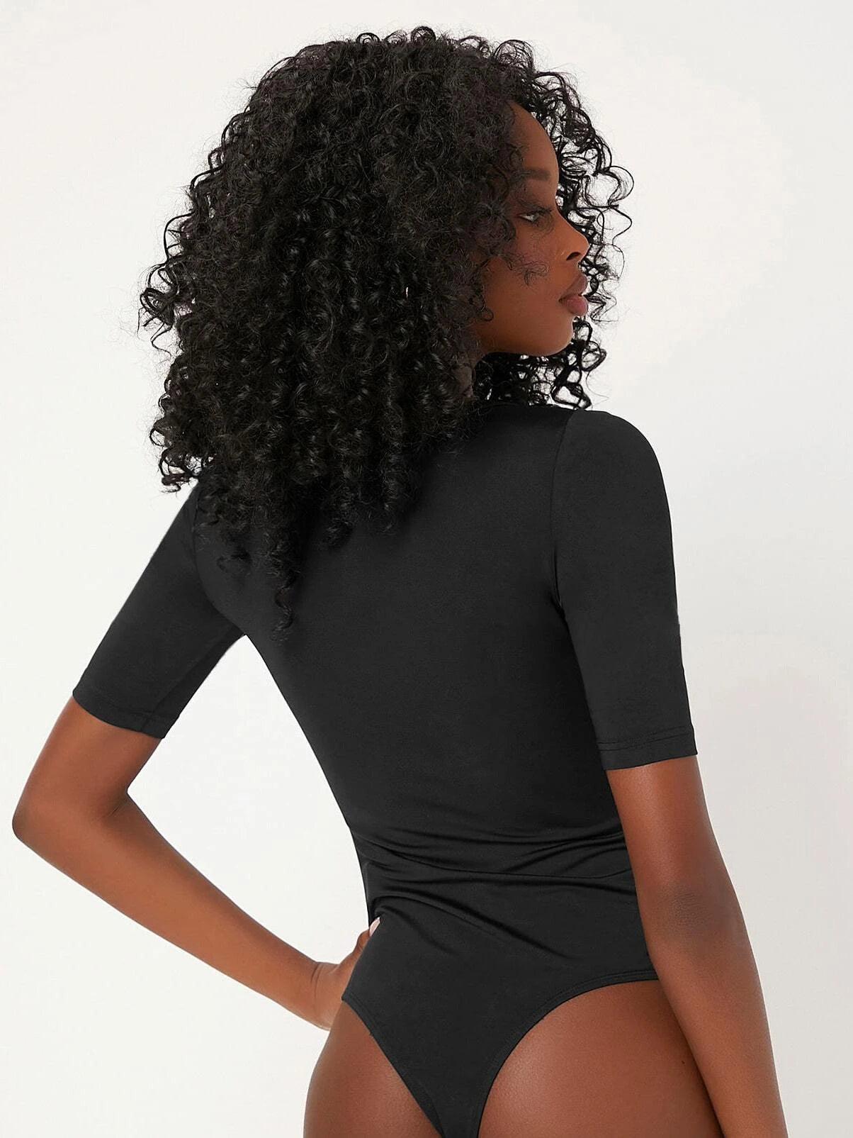 Solid Colored Scooped Neckline Bodysuit-Comfy Jumpsuits