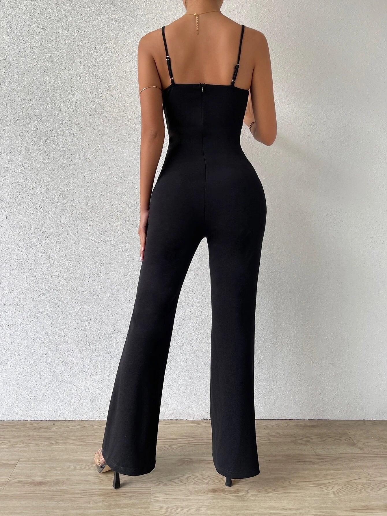 Lace Insert Cami Unitard Jumpsuit-Comfy Jumpsuits