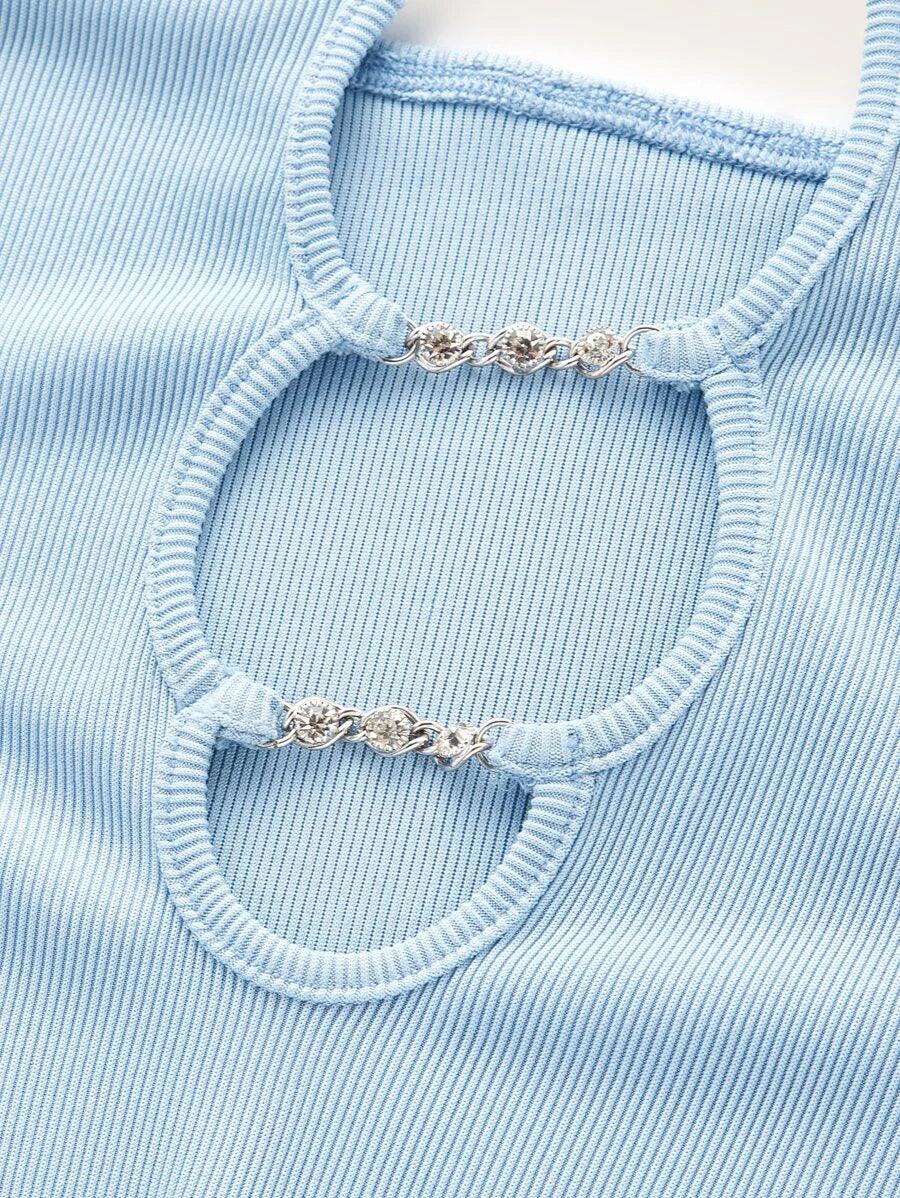 Cut Out Chain Halter Unitard Romper-Comfy Jumpsuits