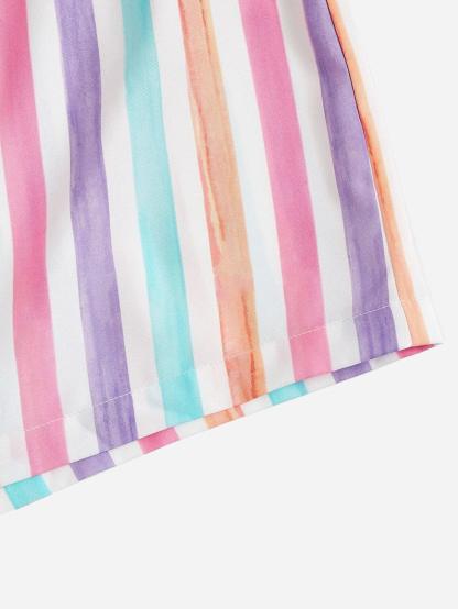 Colorful Striped Off Shoulder Ruffle Trim Tie Front Romper-Comfy Jumpsuits