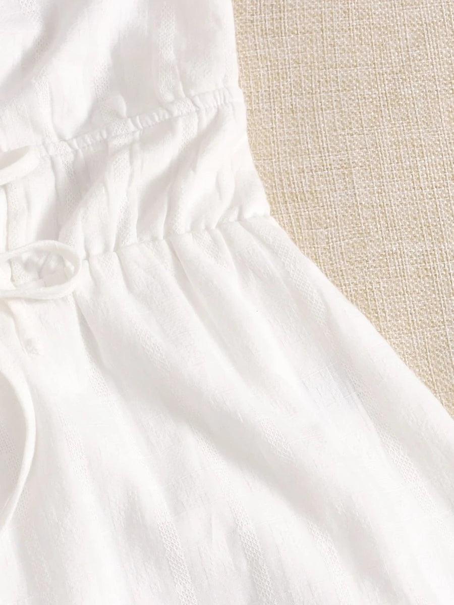 Lace Trim Tie Front Halter Romper-Comfy Jumpsuits