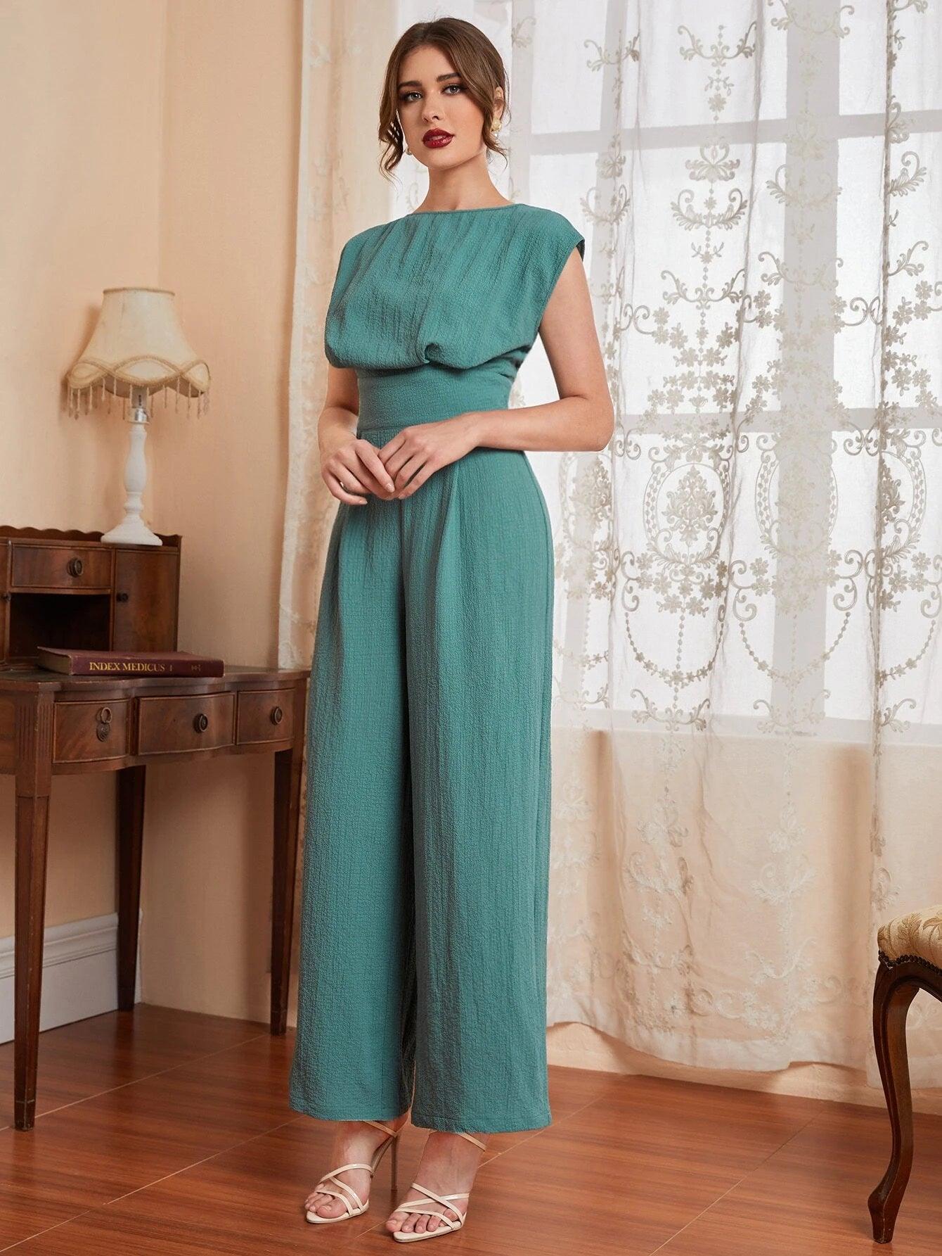 Batwing Sleeve Wide Jumpsuit-Comfy Jumpsuits