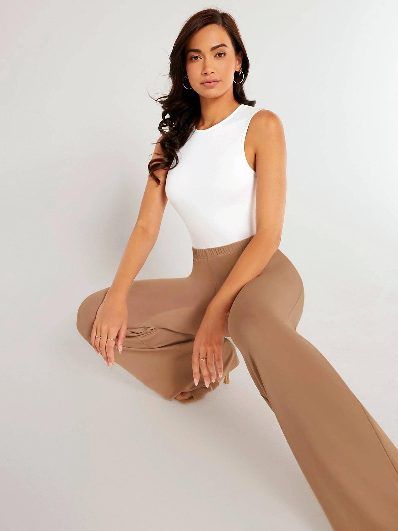 Neck Fitted Tank Bodysuit-Comfy Jumpsuits