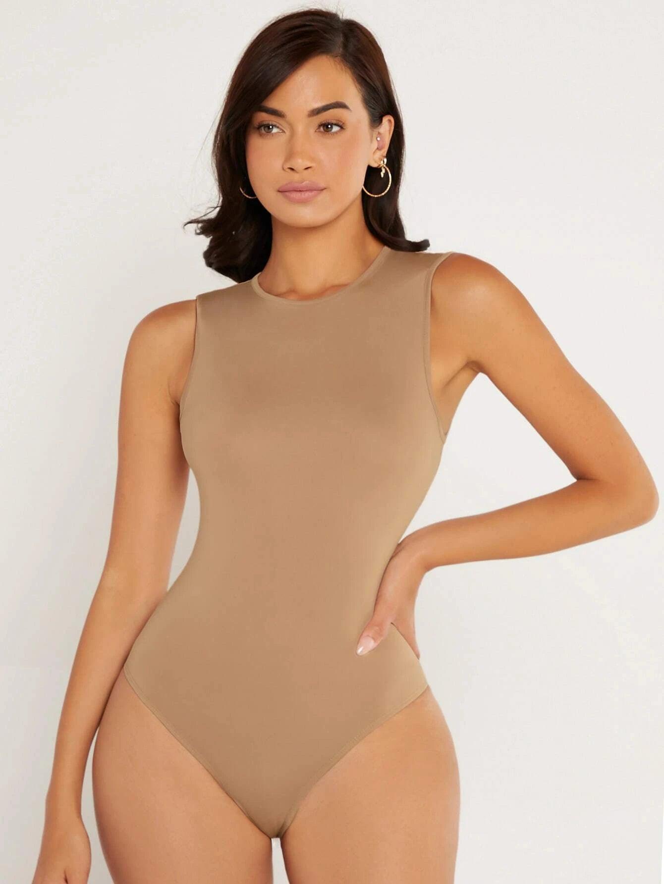 Round Neck Fitted Tank Bodysuit-Comfy Jumpsuits