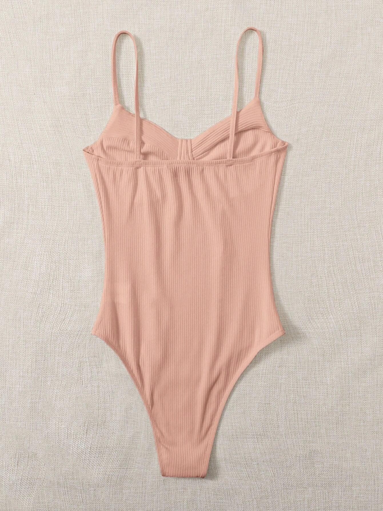 Sleeveless Colored Rib-Knit Bodysuit-Comfy Jumpsuits