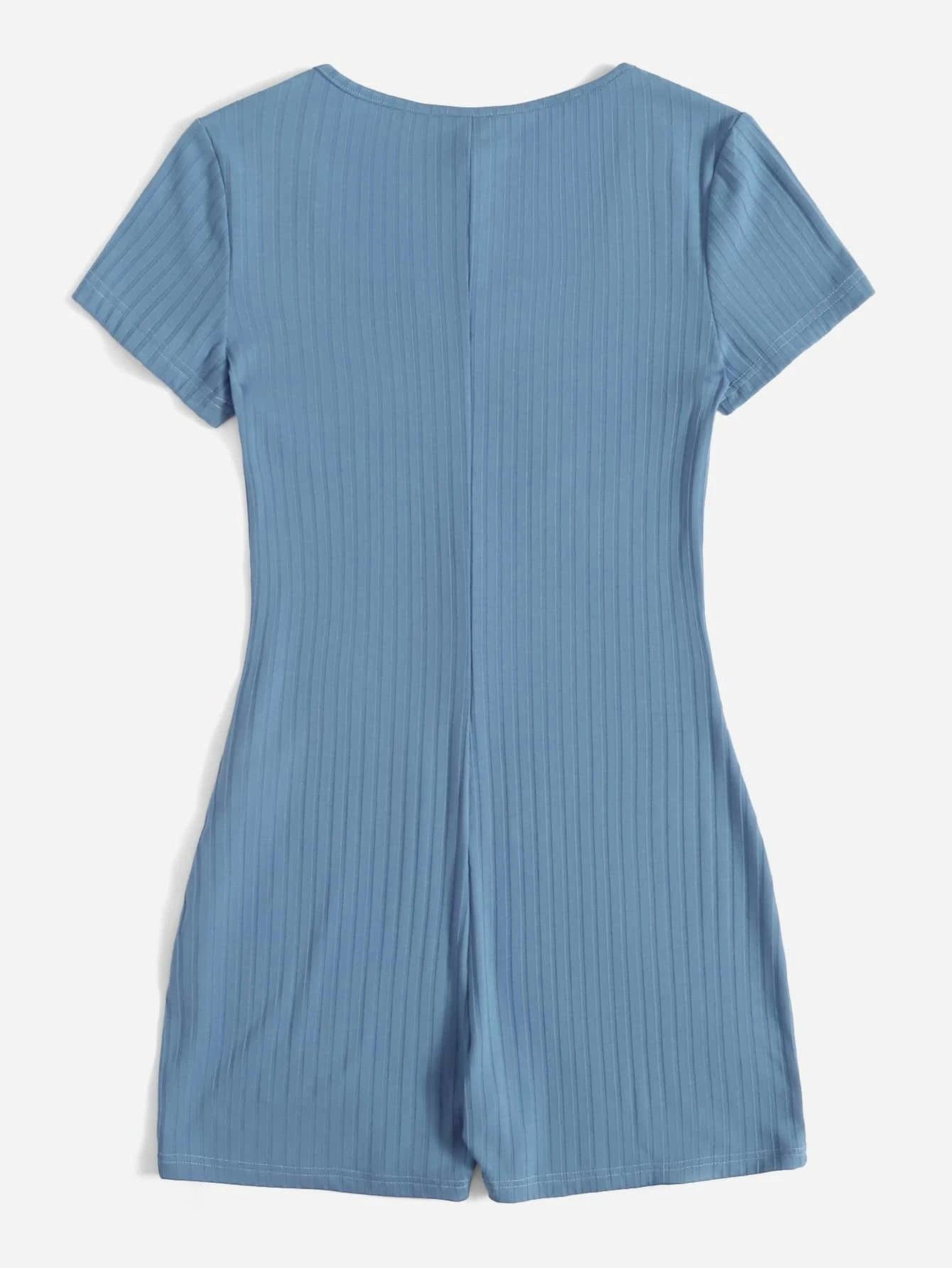 Notched Neck Rib Knit Romper-Comfy Jumpsuits