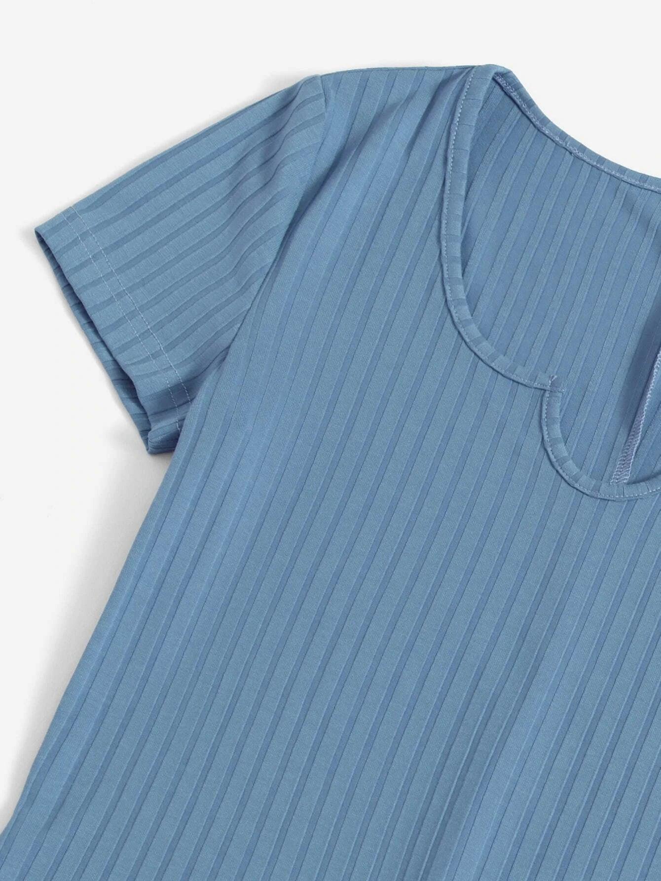 Notched Neck Rib Knit Romper-Comfy Jumpsuits