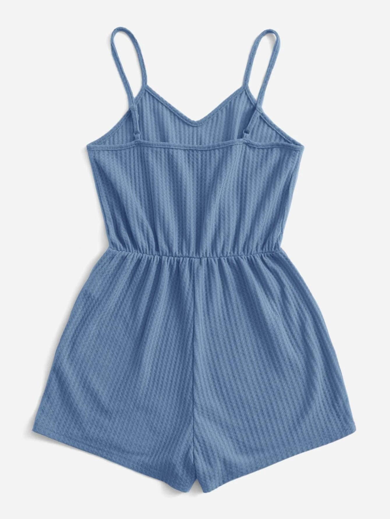 Casual Waffle Knit Cami Romper-Comfy Jumpsuits