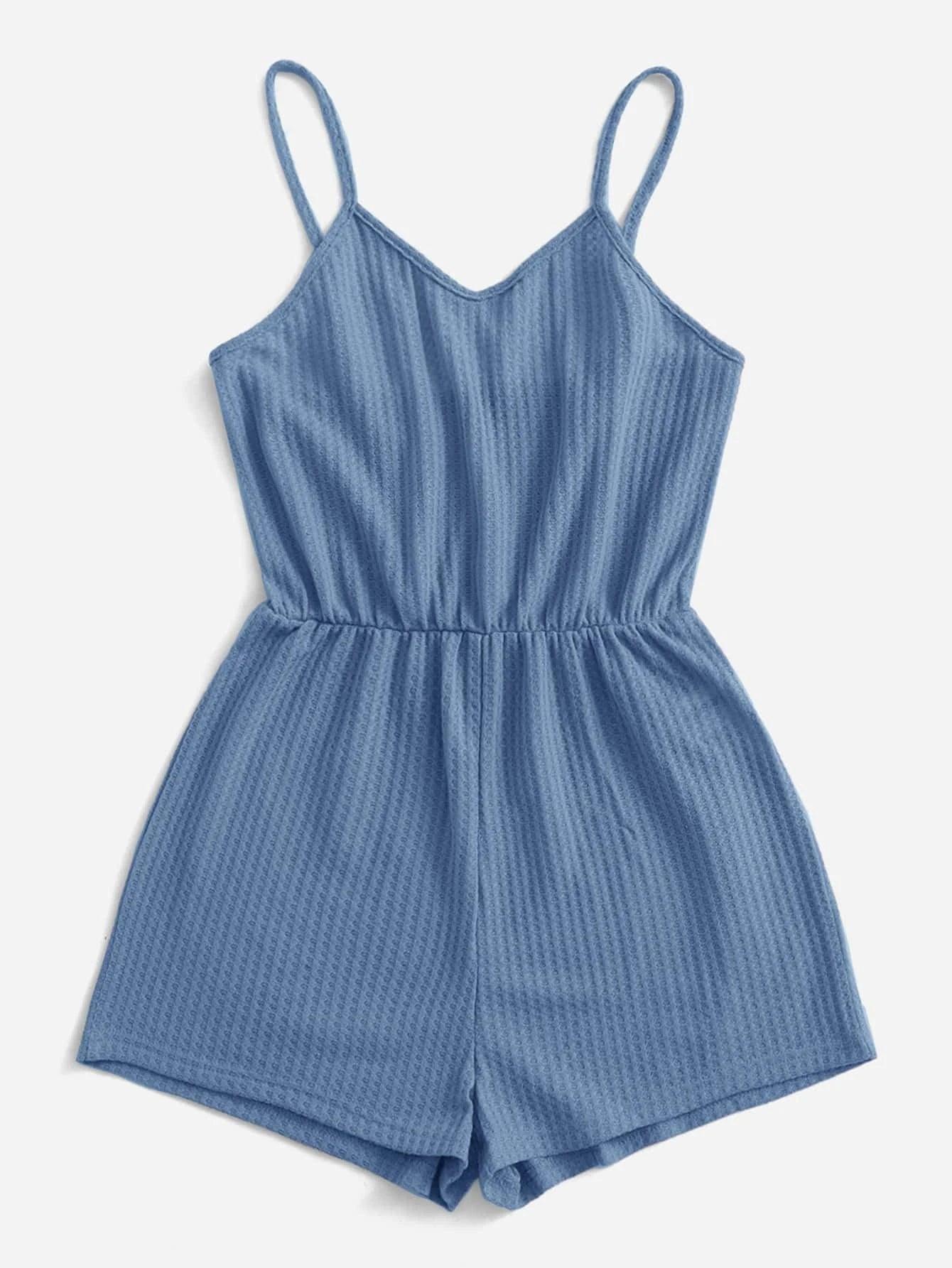 Waffle Knit Cami Romper-Comfy Jumpsuits
