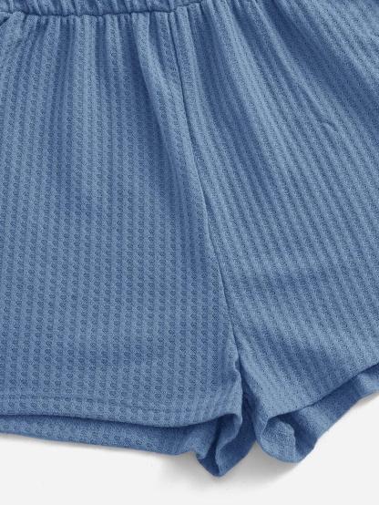 Casual Waffle Knit Cami Romper-Comfy Jumpsuits