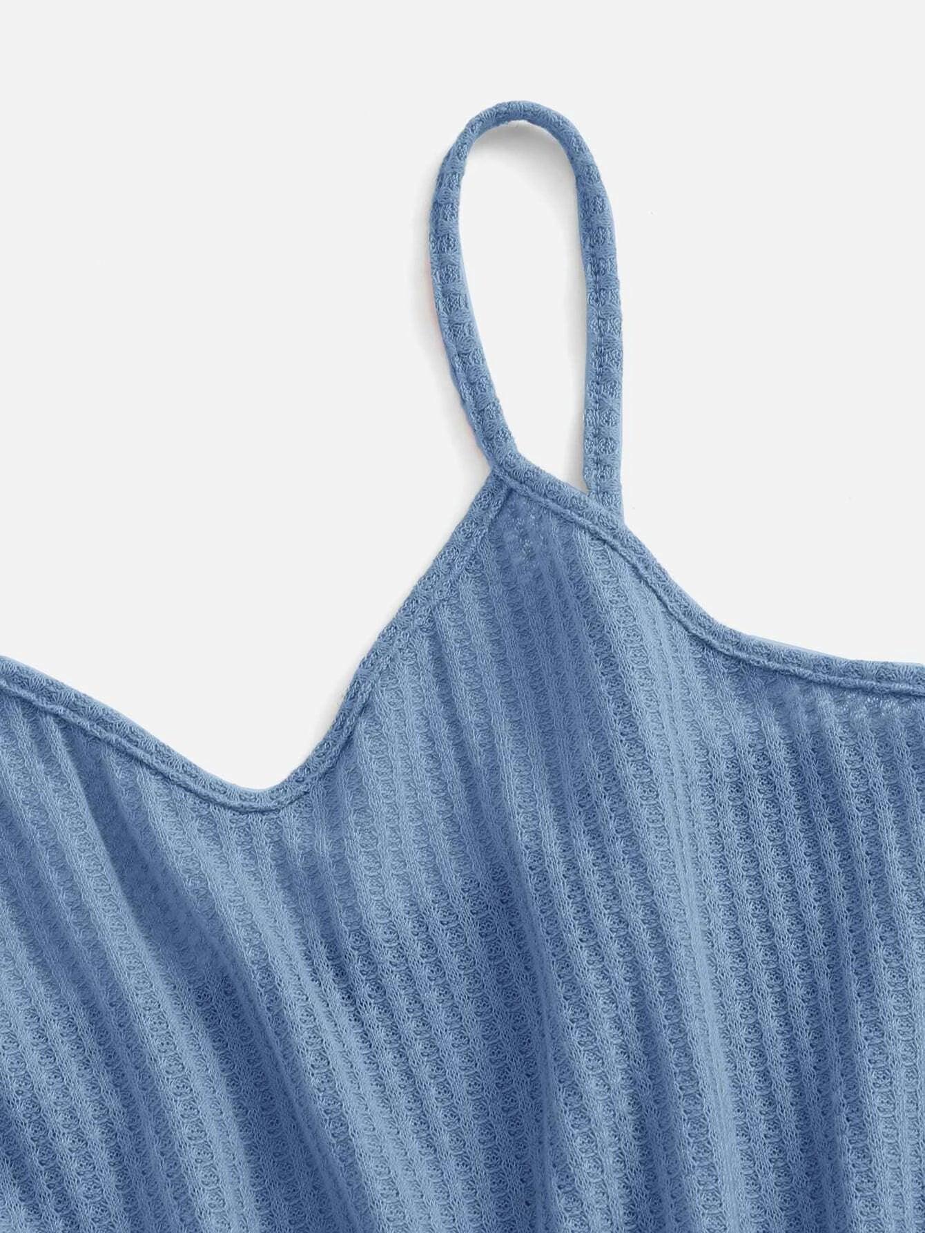Casual Waffle Knit Cami Romper-Comfy Jumpsuits