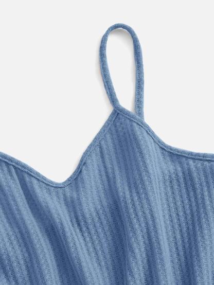 Casual Waffle Knit Cami Romper-Comfy Jumpsuits