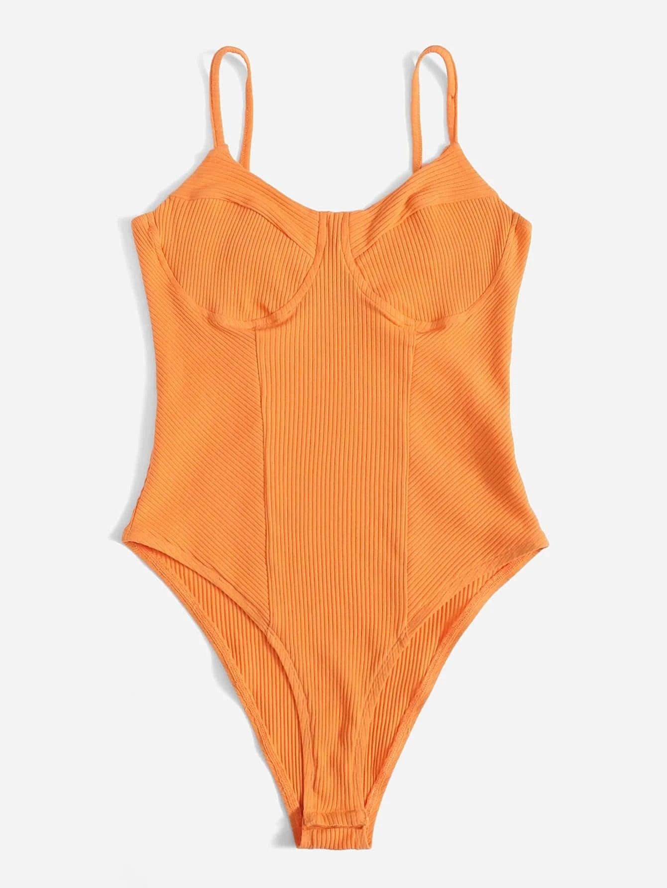 Colored Rib-Knit Bodysuit-Comfy Jumpsuits