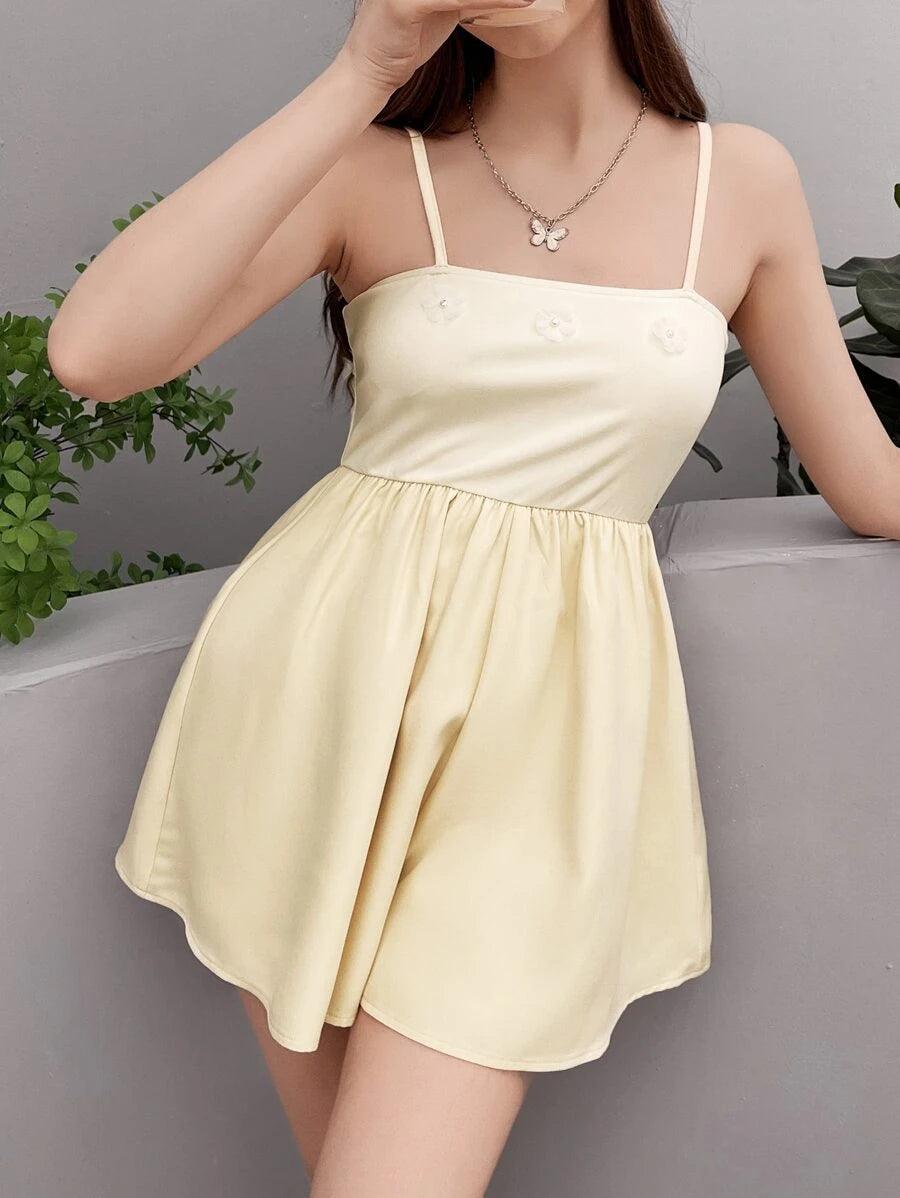 Solid Applique Detail Cami Romper-Comfy Jumpsuits