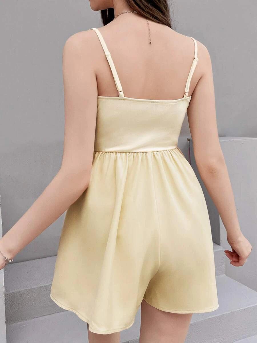 Solid Applique Detail Cami Romper-Comfy Jumpsuits