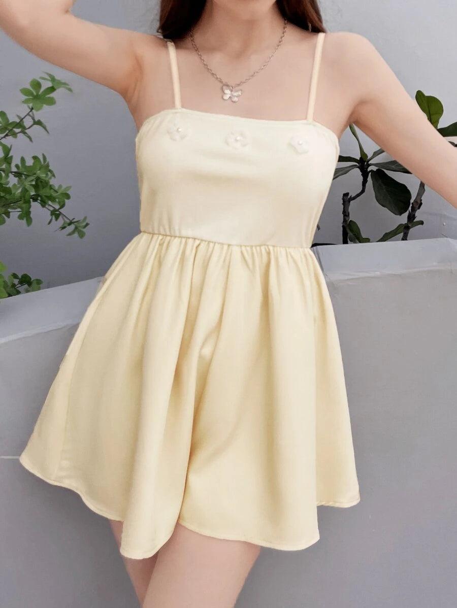 Solid Applique Detail Cami Romper-Comfy Jumpsuits