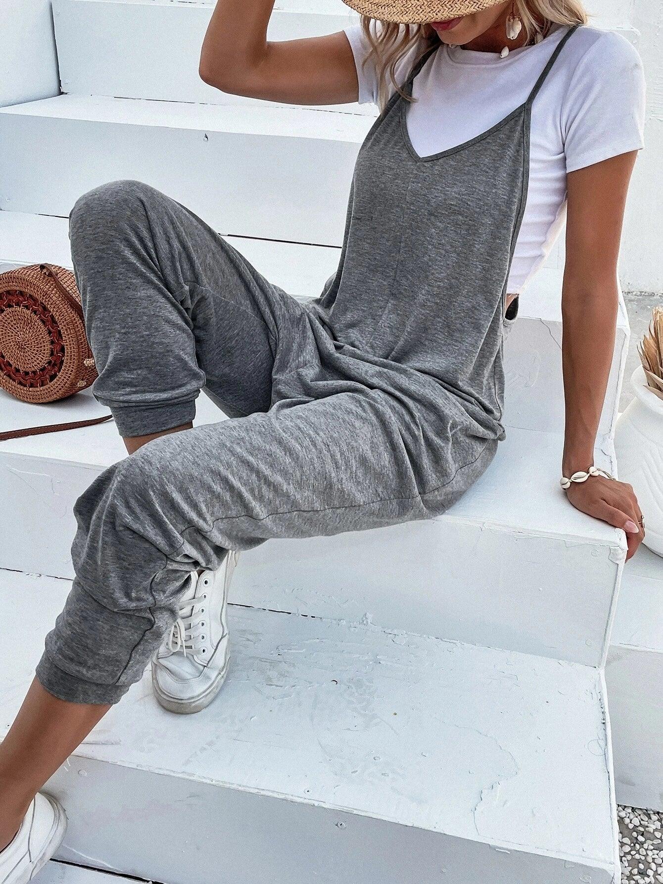 Dual Pocket Keyhole Back Cami Jumpsuit Without Tee-Comfy Jumpsuits