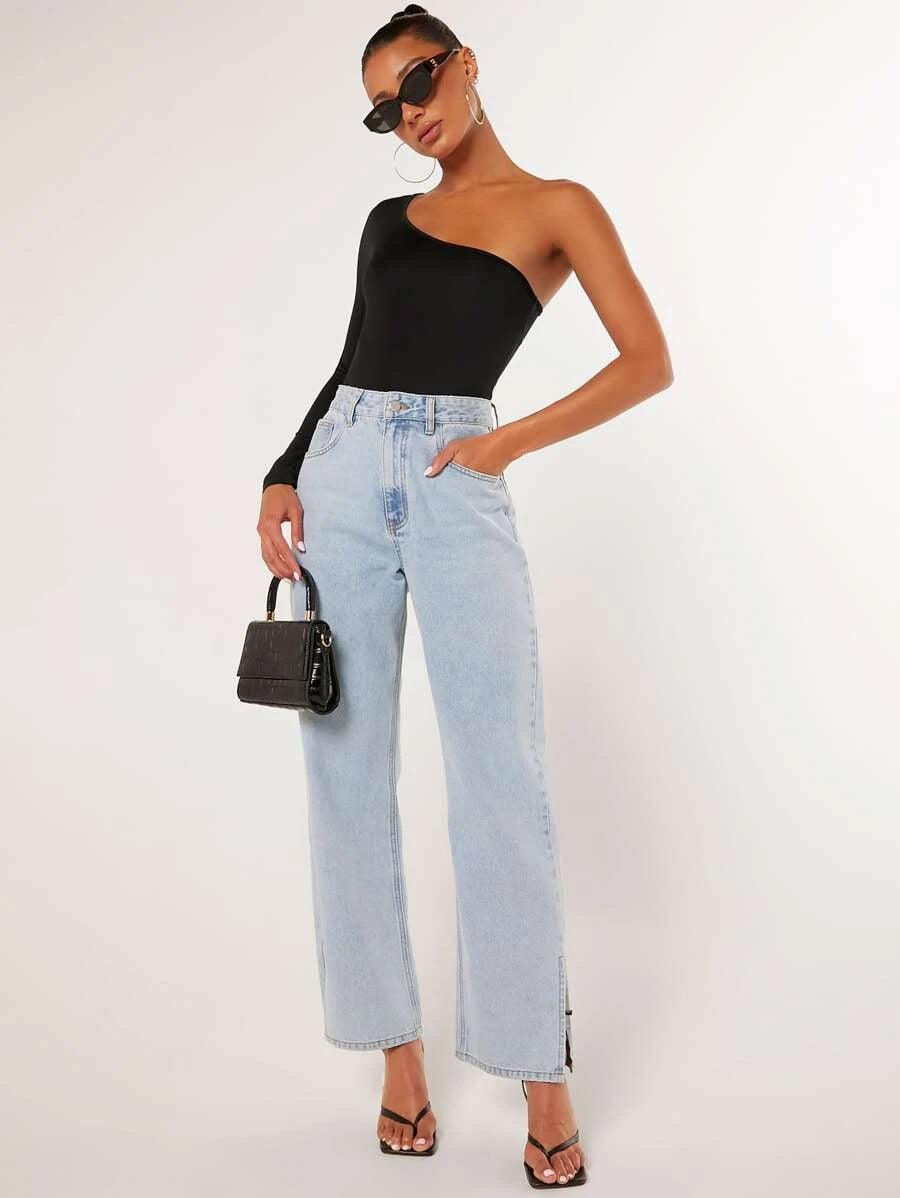 High Waist One Shoulder Bodysuit-Comfy Jumpsuits