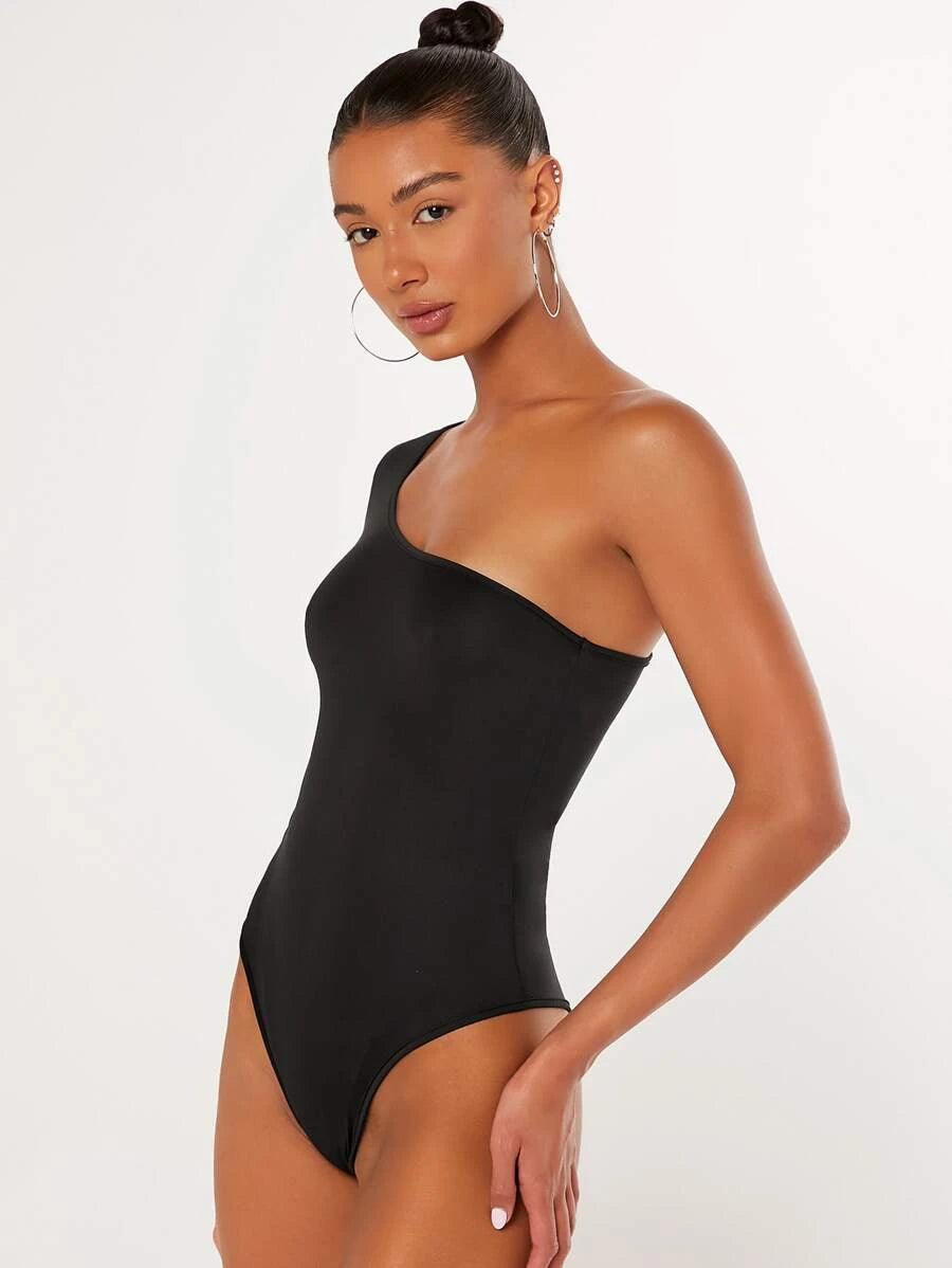 High Waist One Shoulder Bodysuit-Comfy Jumpsuits