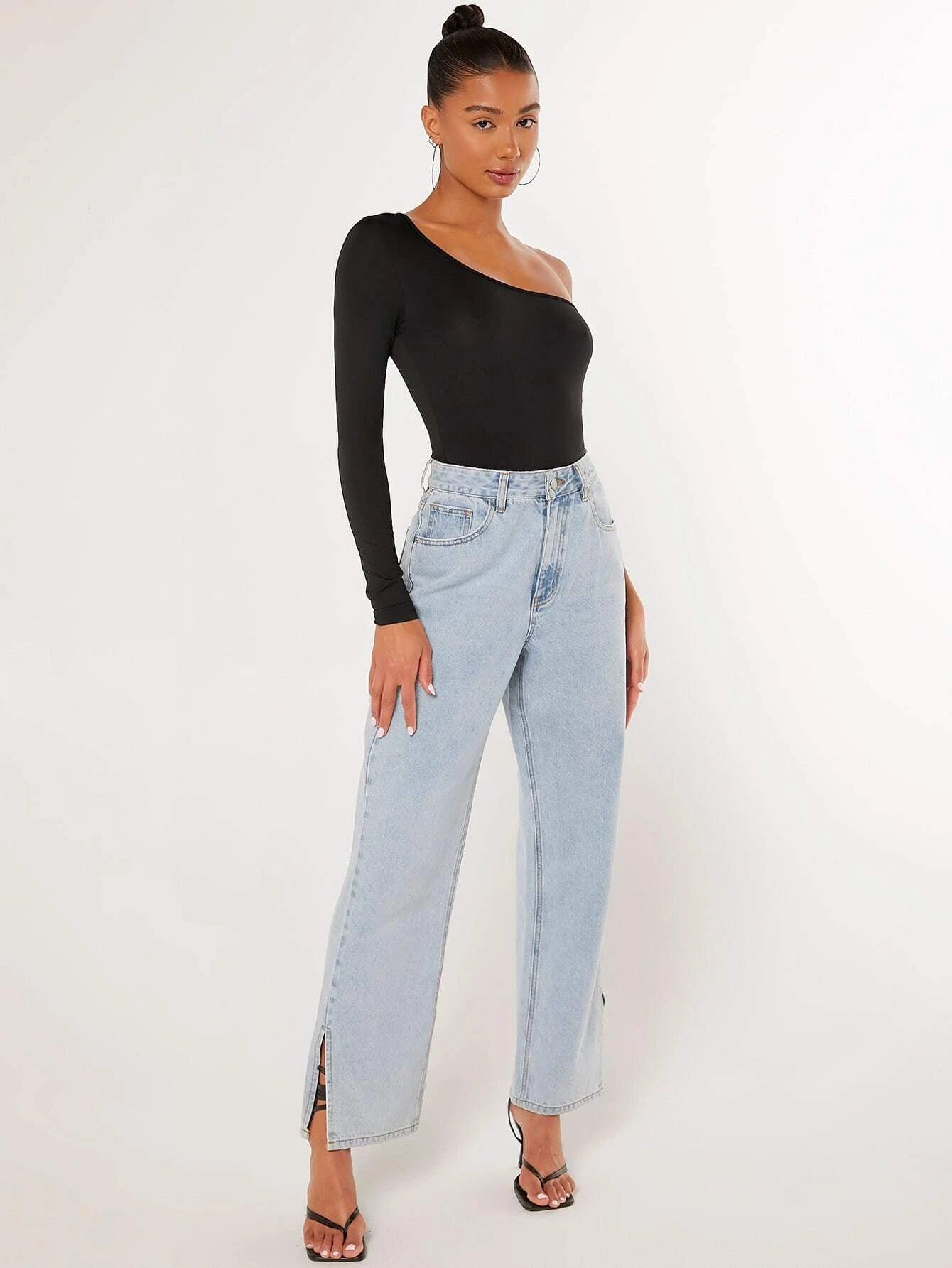 Solid Long Sleeve Bodysuit-Comfy Jumpsuits