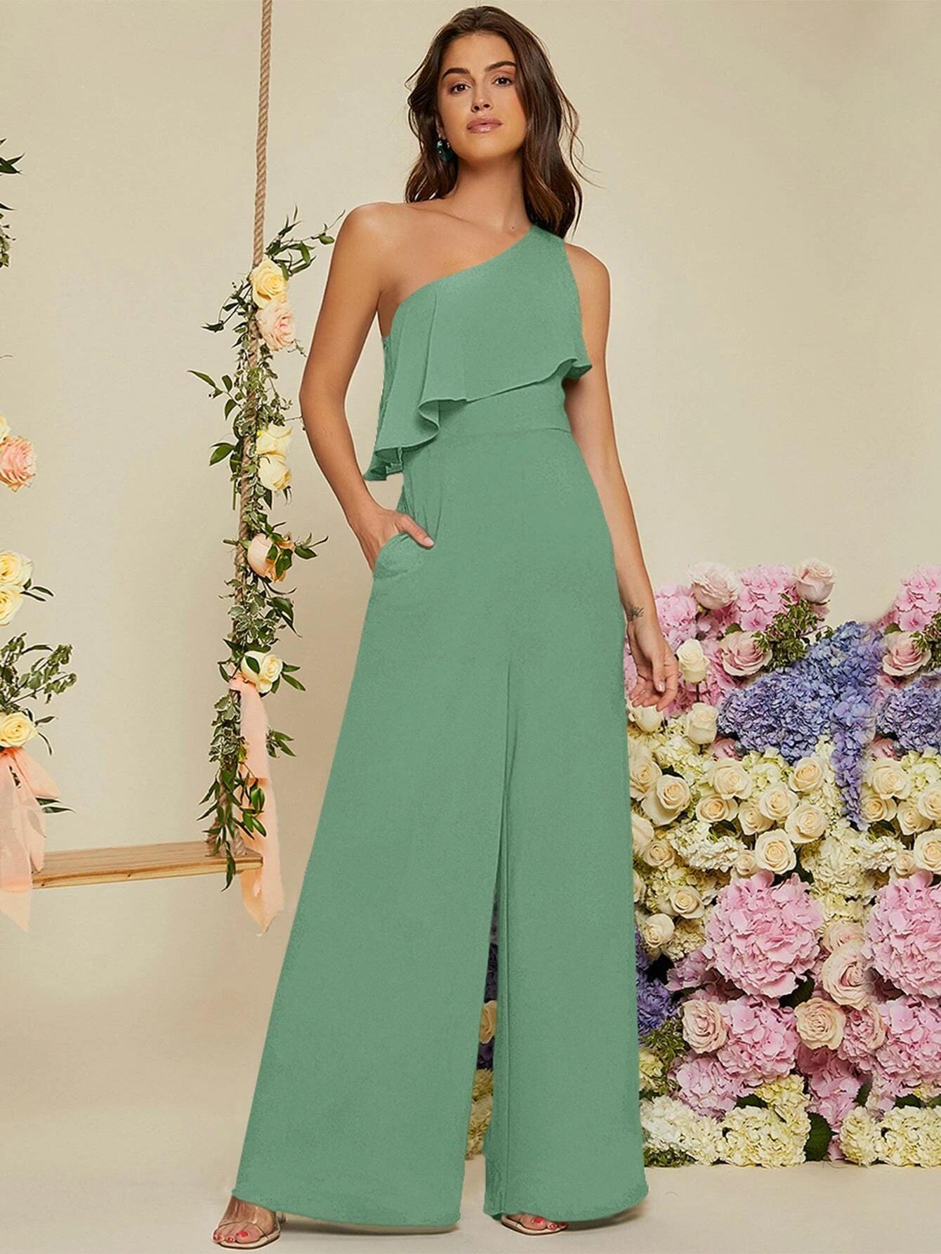 Ruffle Trim Wide Length Jumpsuit-Comfy Jumpsuits