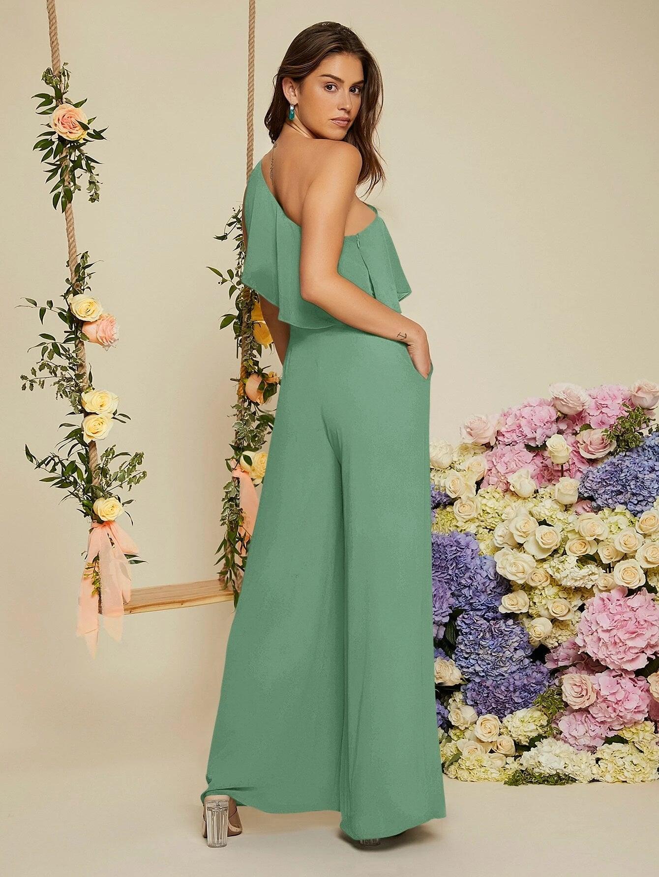 Ruffle Trim Wide Length Jumpsuit-Comfy Jumpsuits
