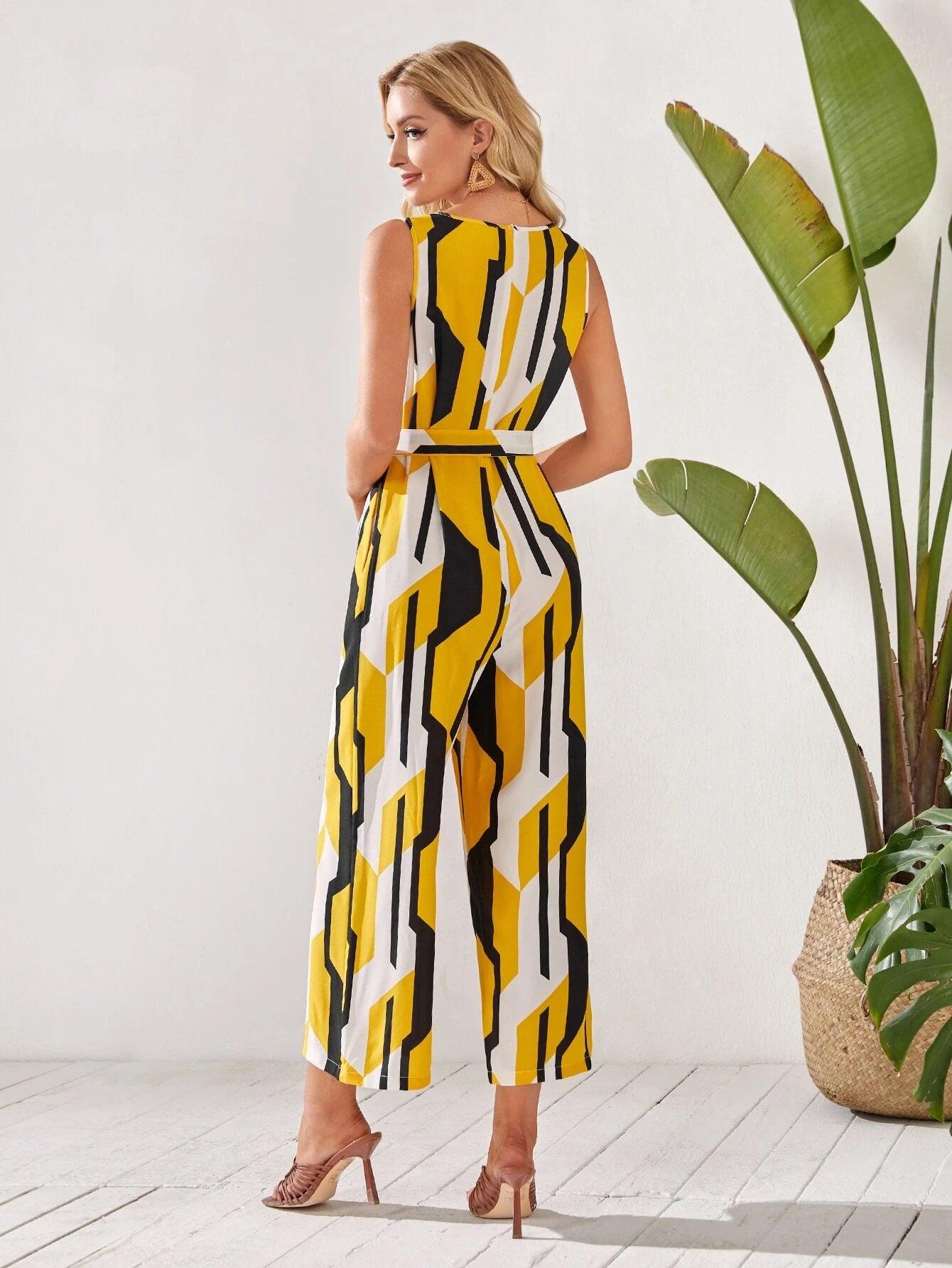 Geometric Print Cami Jumpsuit-Comfy Jumpsuits
