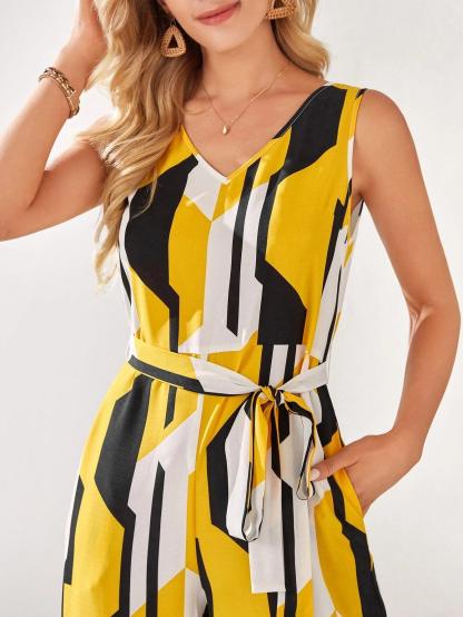 Geometric Print Cami Jumpsuit-Comfy Jumpsuits