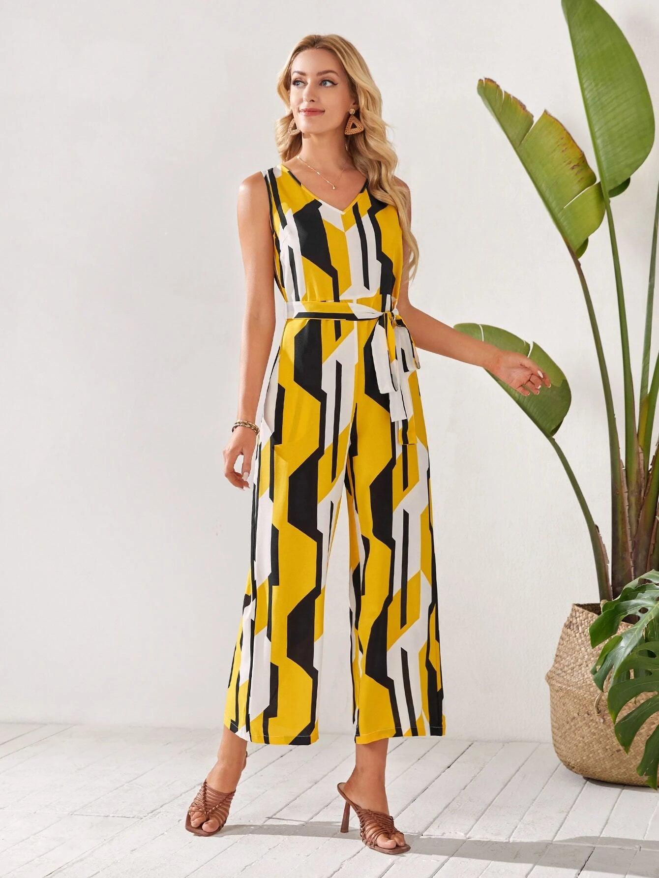 Geometric Print Cami Jumpsuit-Comfy Jumpsuits