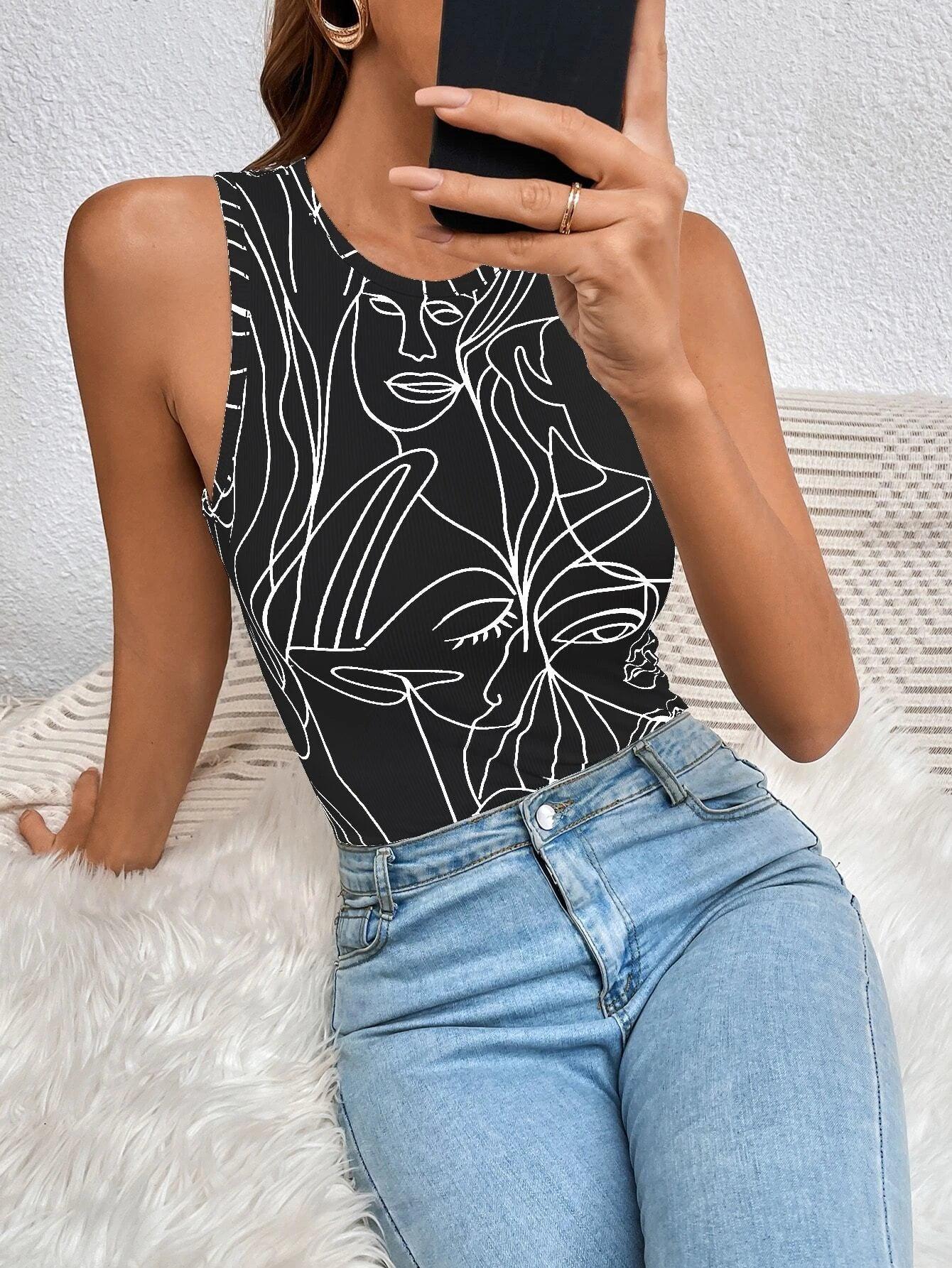 Abstract Figure Bodysuit-Comfy Jumpsuits