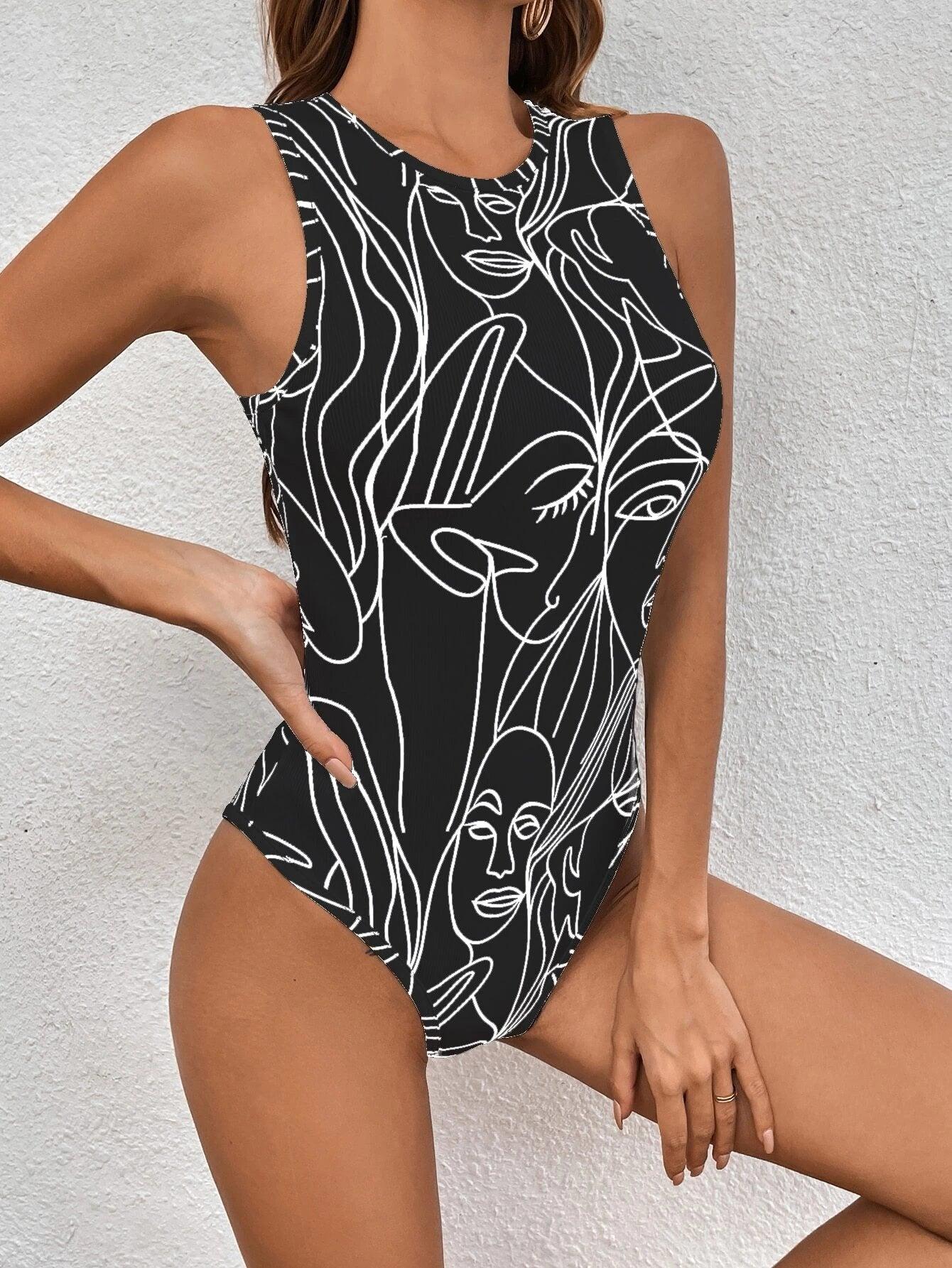 Abstract Figure Bodysuit-Comfy Jumpsuits